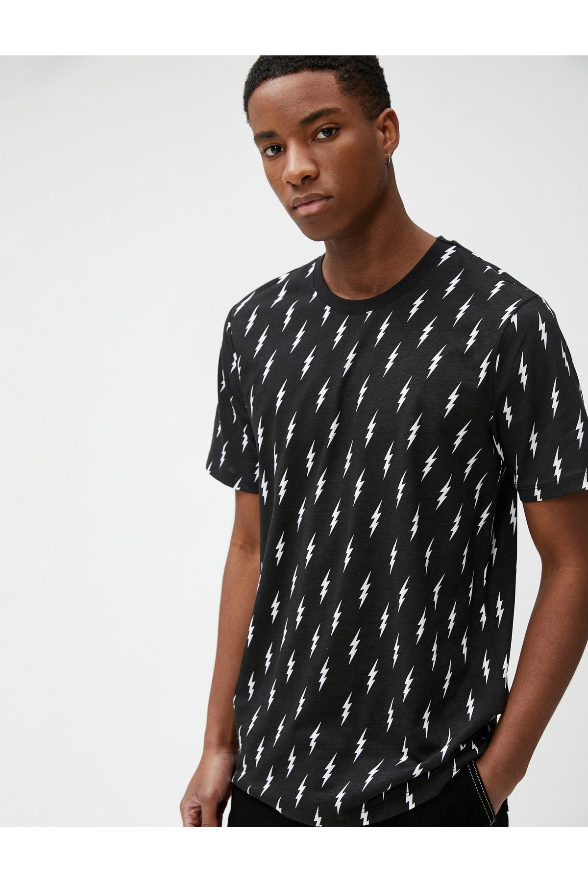 Koton Men's Black Patterned T-Shirt