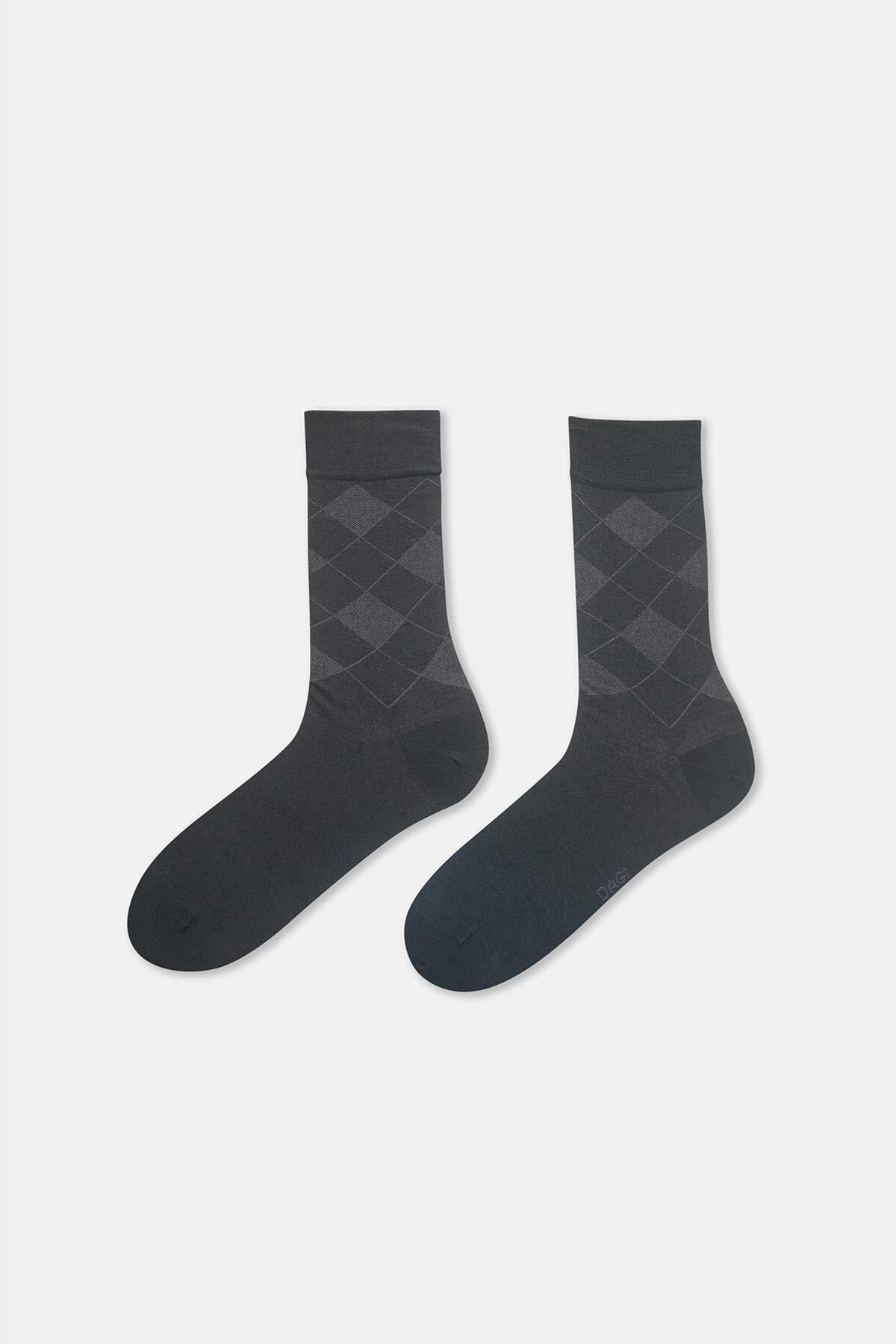 Dagi Men's Black Diamond Pattern Bamboo Socks