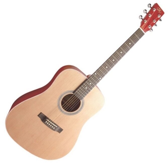 SX SD204 Transparent Red Dreadnought Guitar