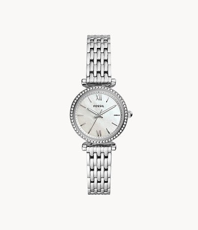 Carlie Mini Three-Hand Watch Silver/White | Fossil