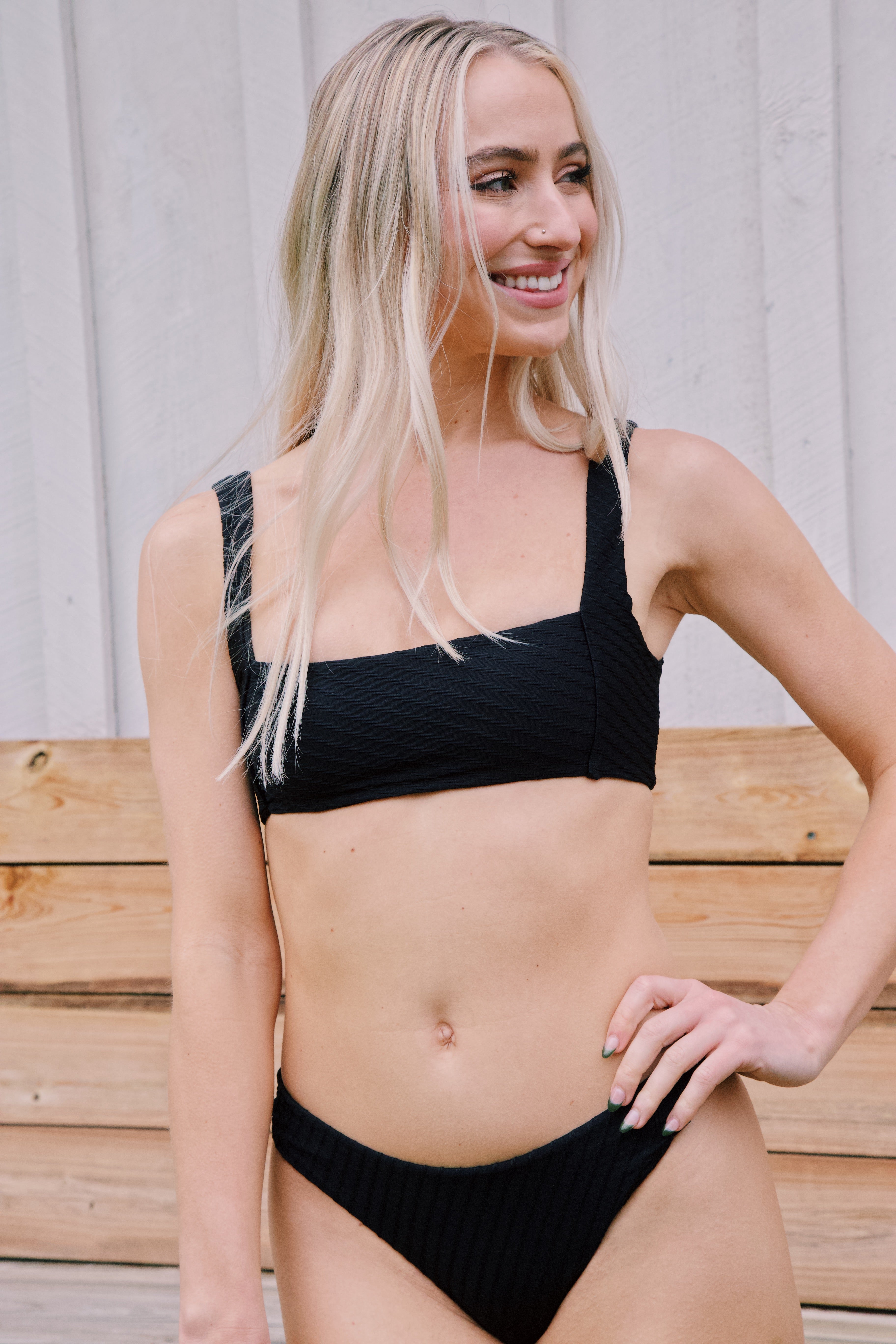 Lotta Textured Bikini Bottom Black