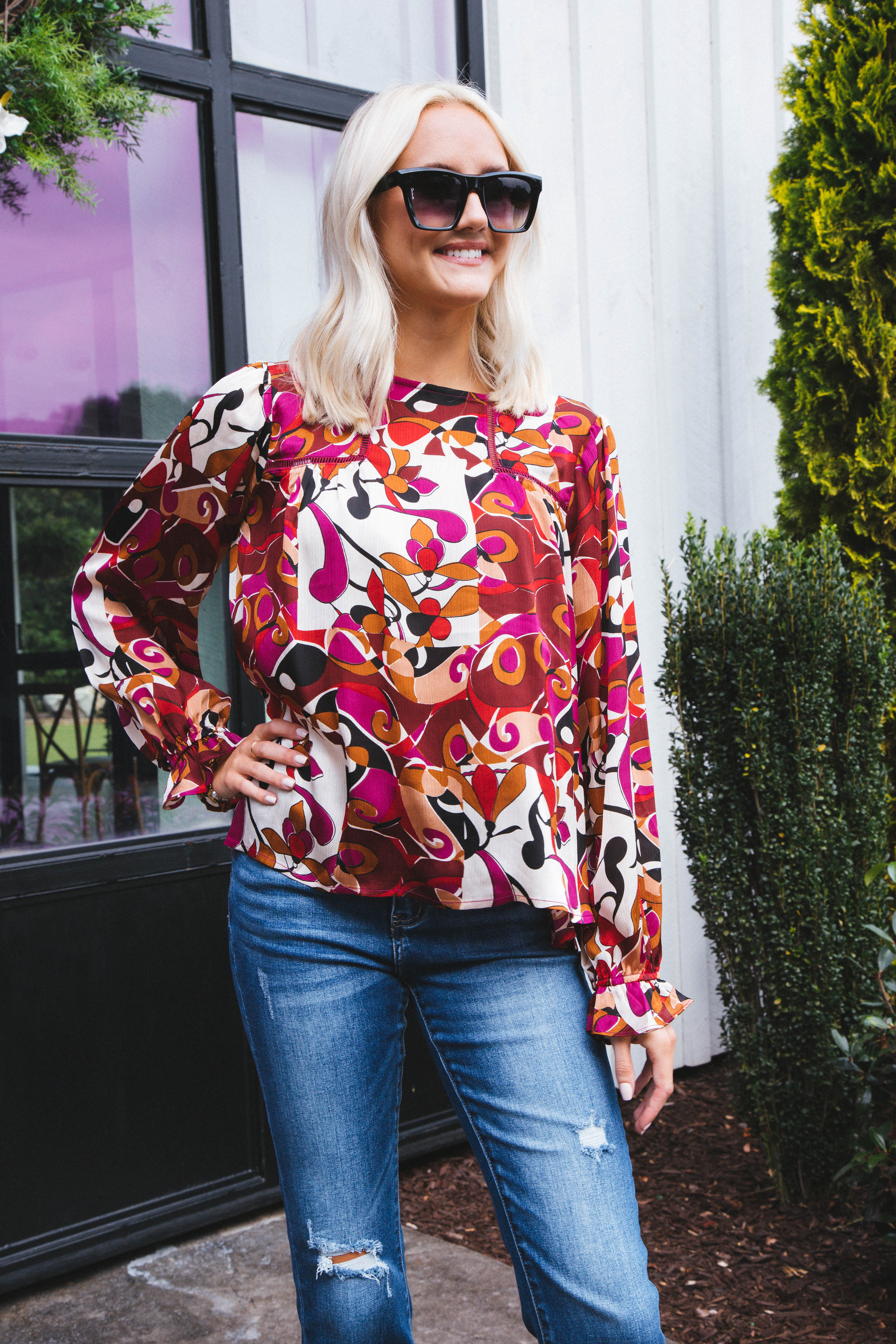 Aura Peasant Top Plum Multi