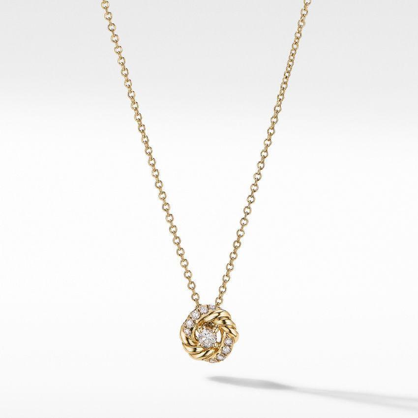 David Yurman Petite Infinity Pendant Necklace in 18k Yellow Gold with Diamonds
