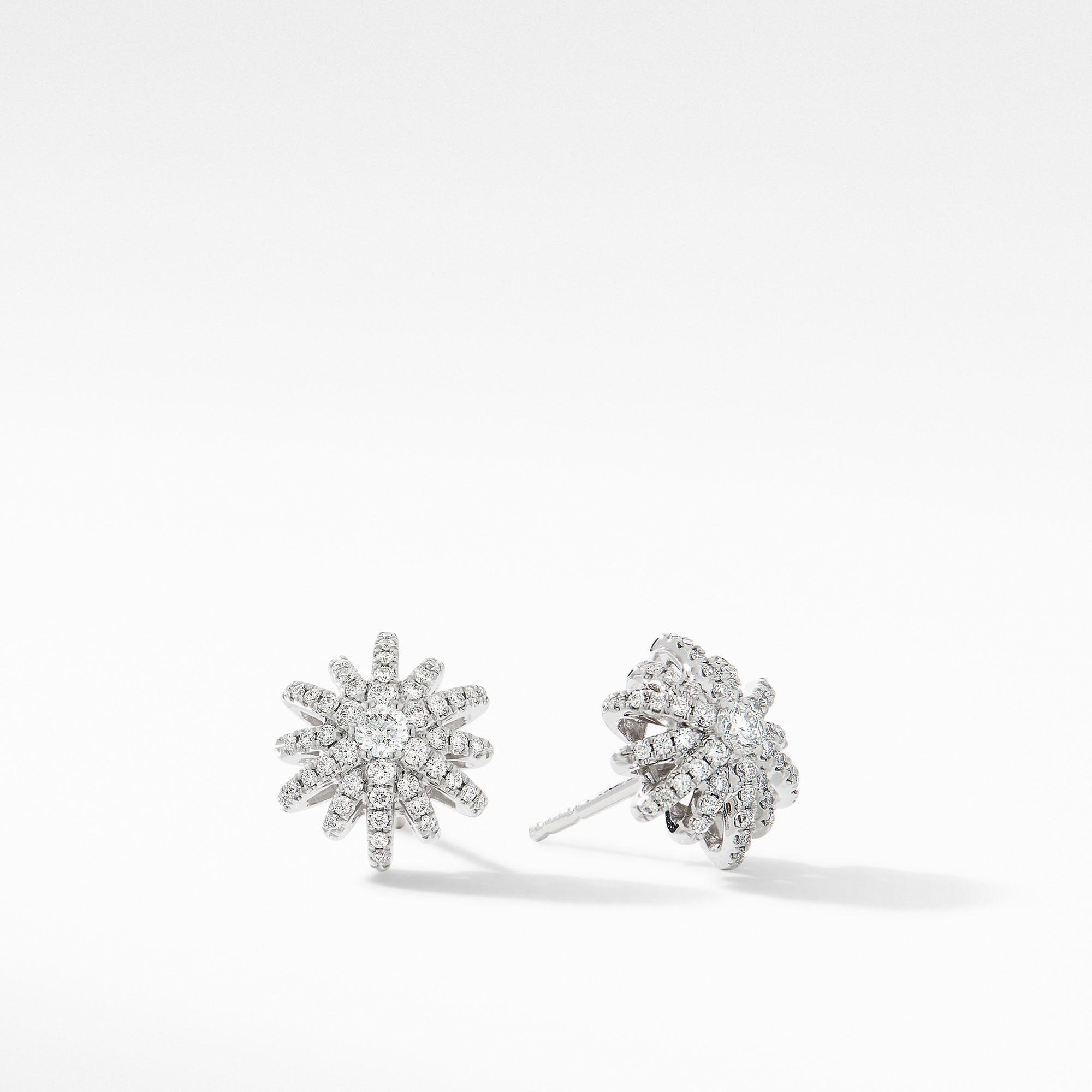 David Yurman Starburst Small Stud Earrings in 18k White Gold with Pave Diamonds