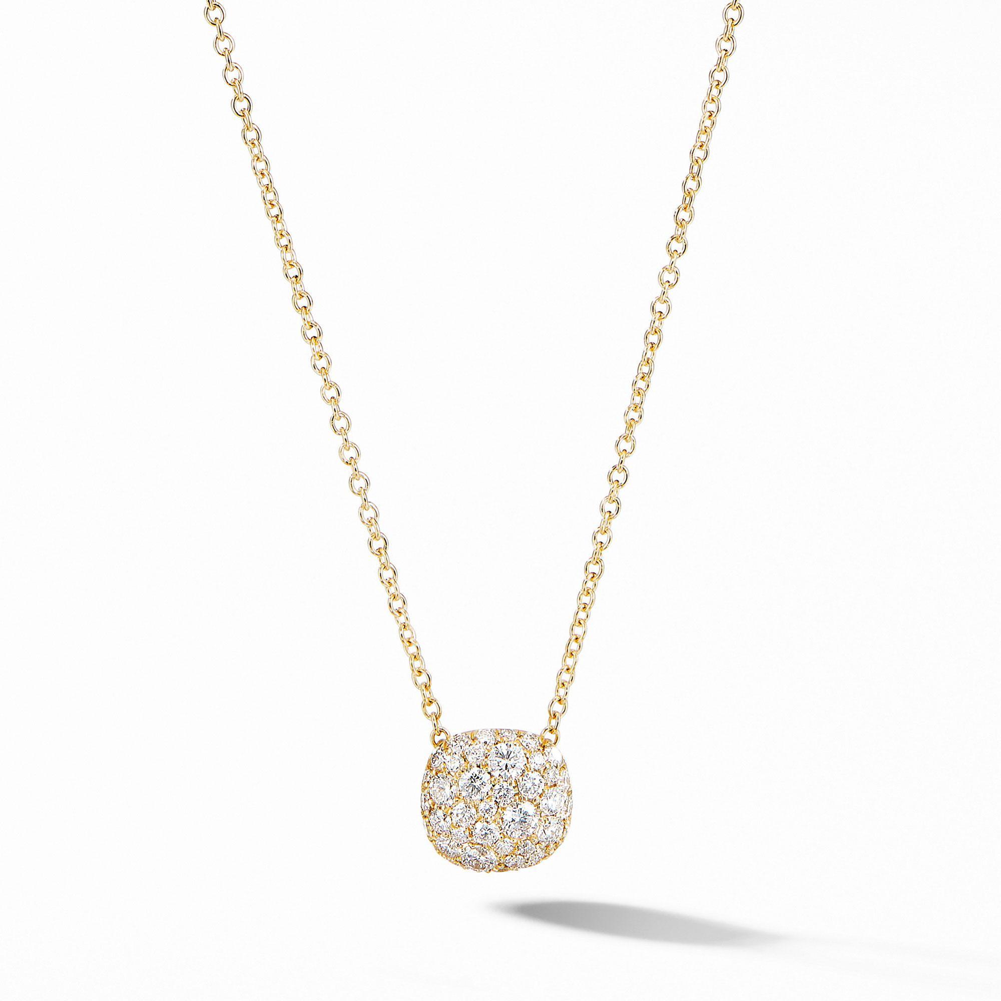 David Yurman Cushion Stud Pendant Necklace in 18k Yellow Gold with Pave Diamonds