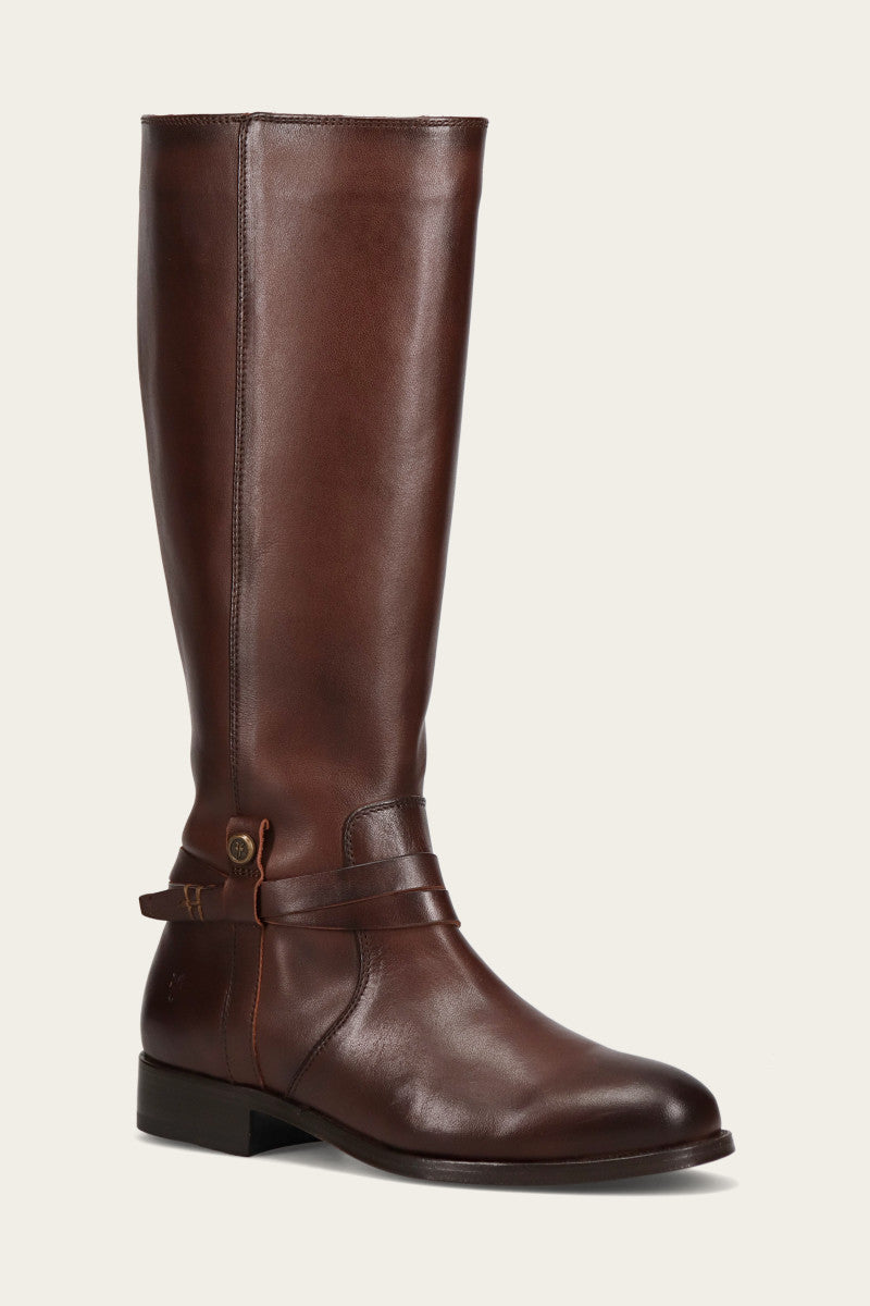 FRYE Melissa Belted Tall Wide Calf Boots in Redwood - Size 8