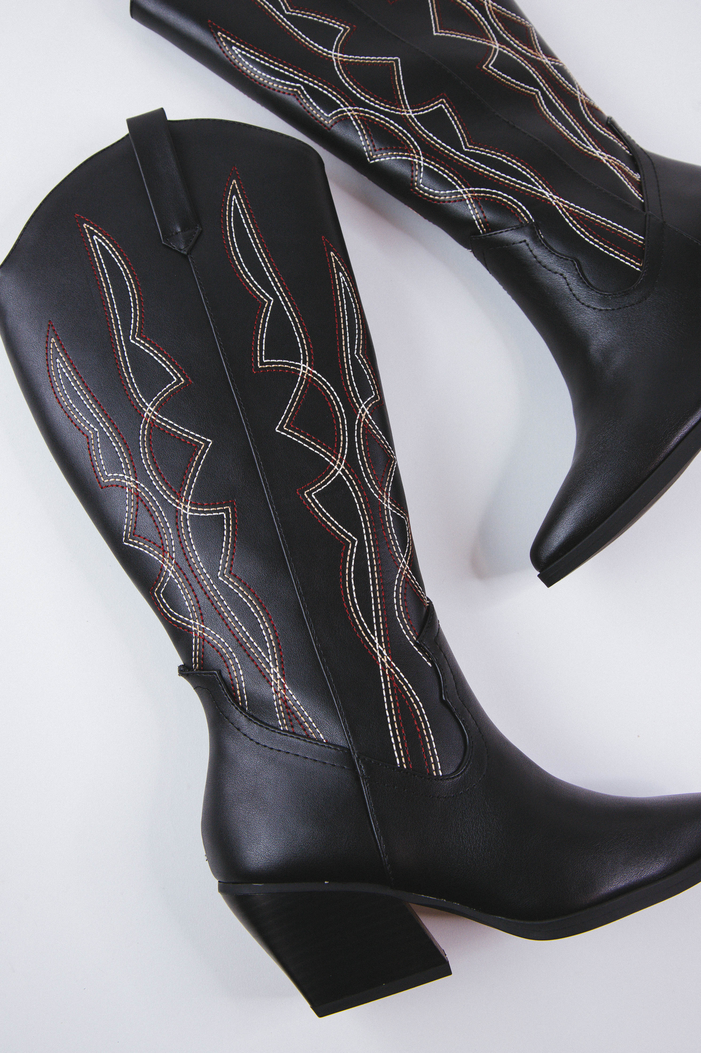 Zaki Tall Western Boot with Stitching Black