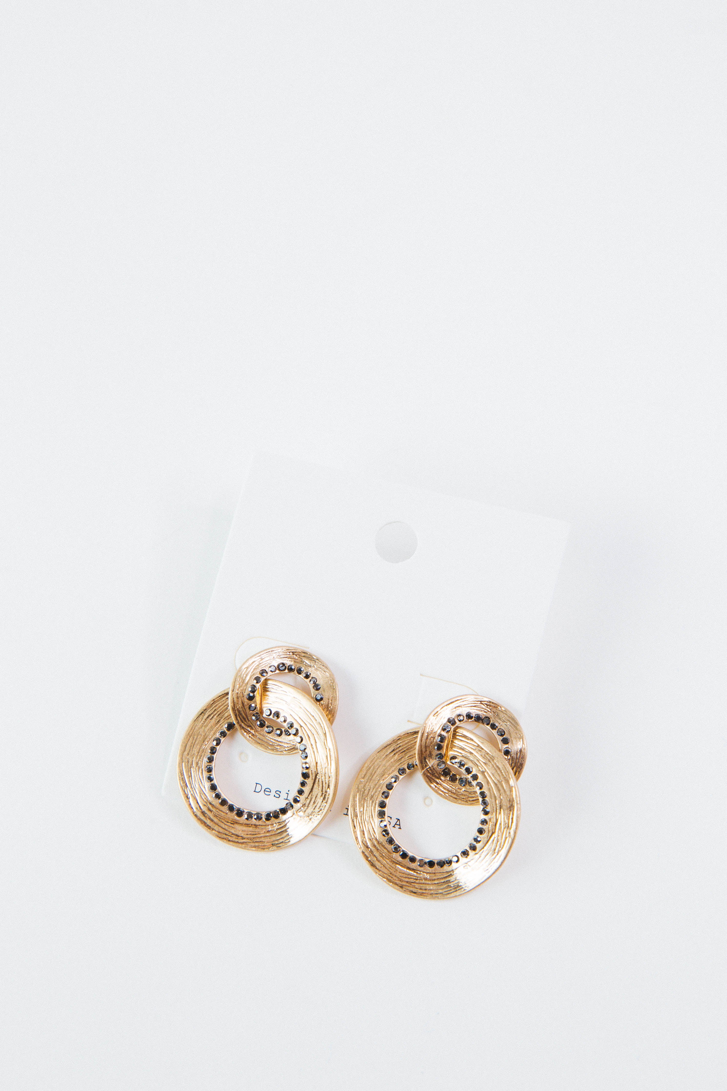 Pave Linked Double Texture Earring Hematite/Gold