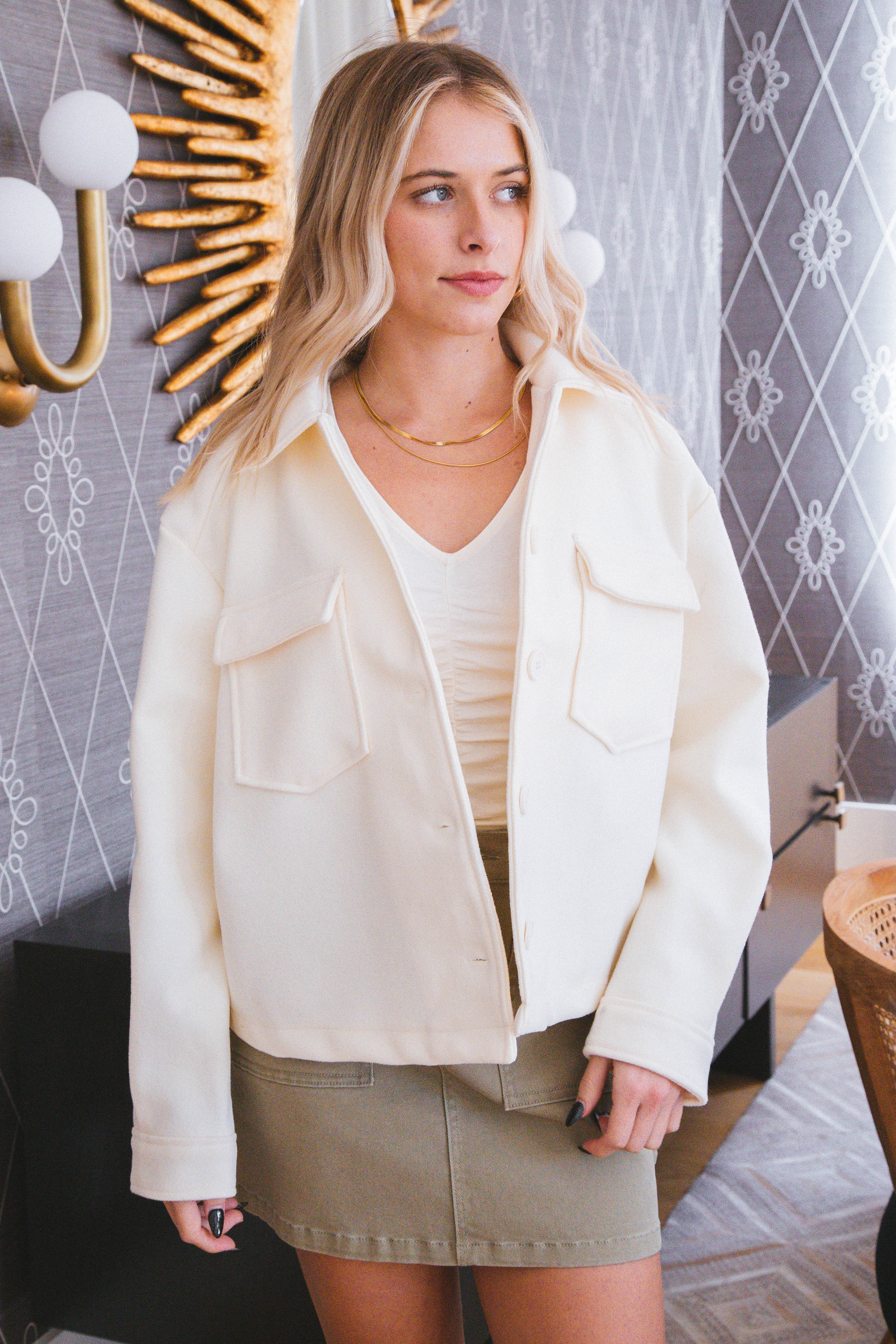 Adalyn Flap Pocket Button Up Jacket Cream