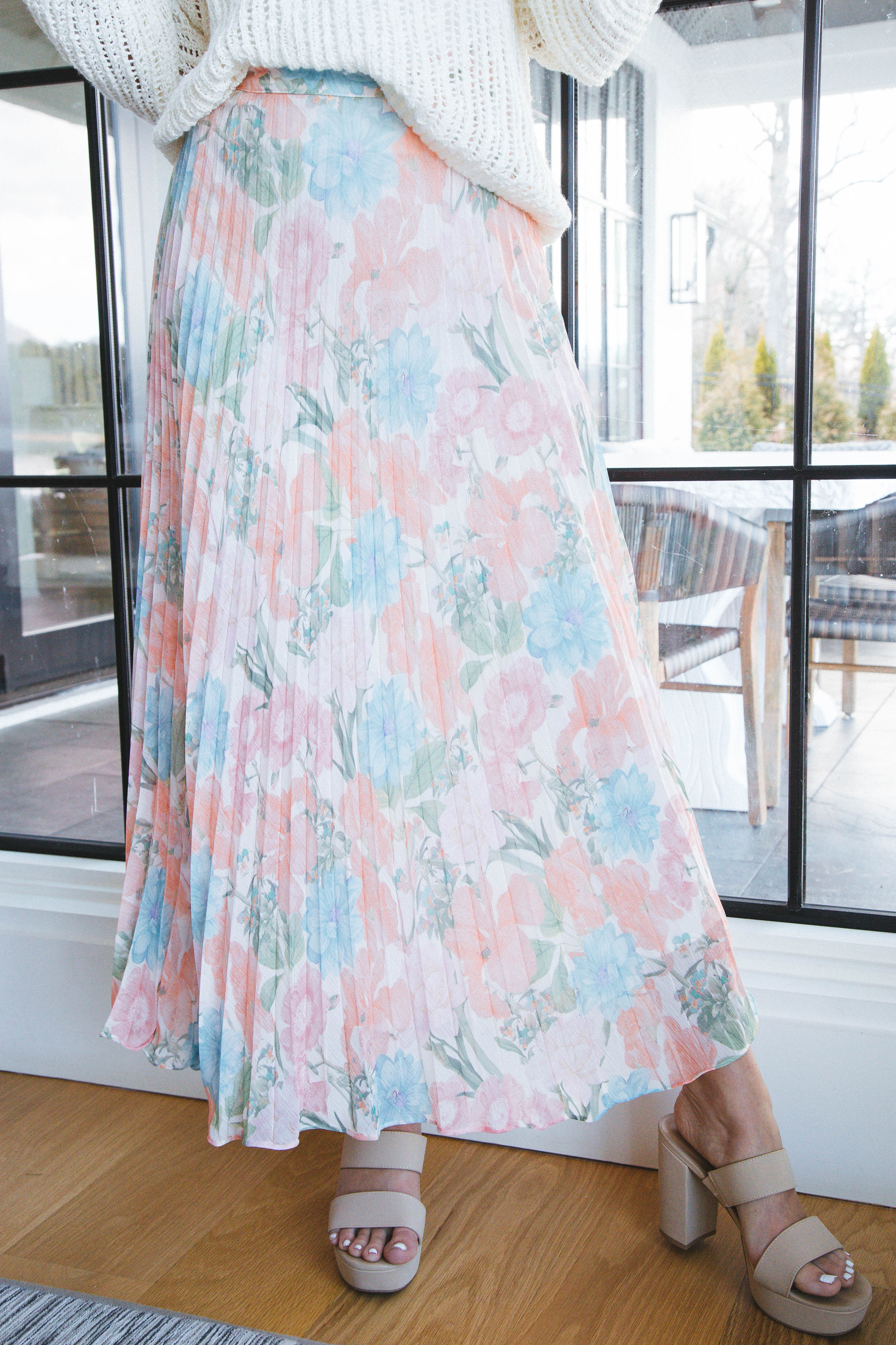 Deborah Pleated Maxi Skirt Peach Multi
