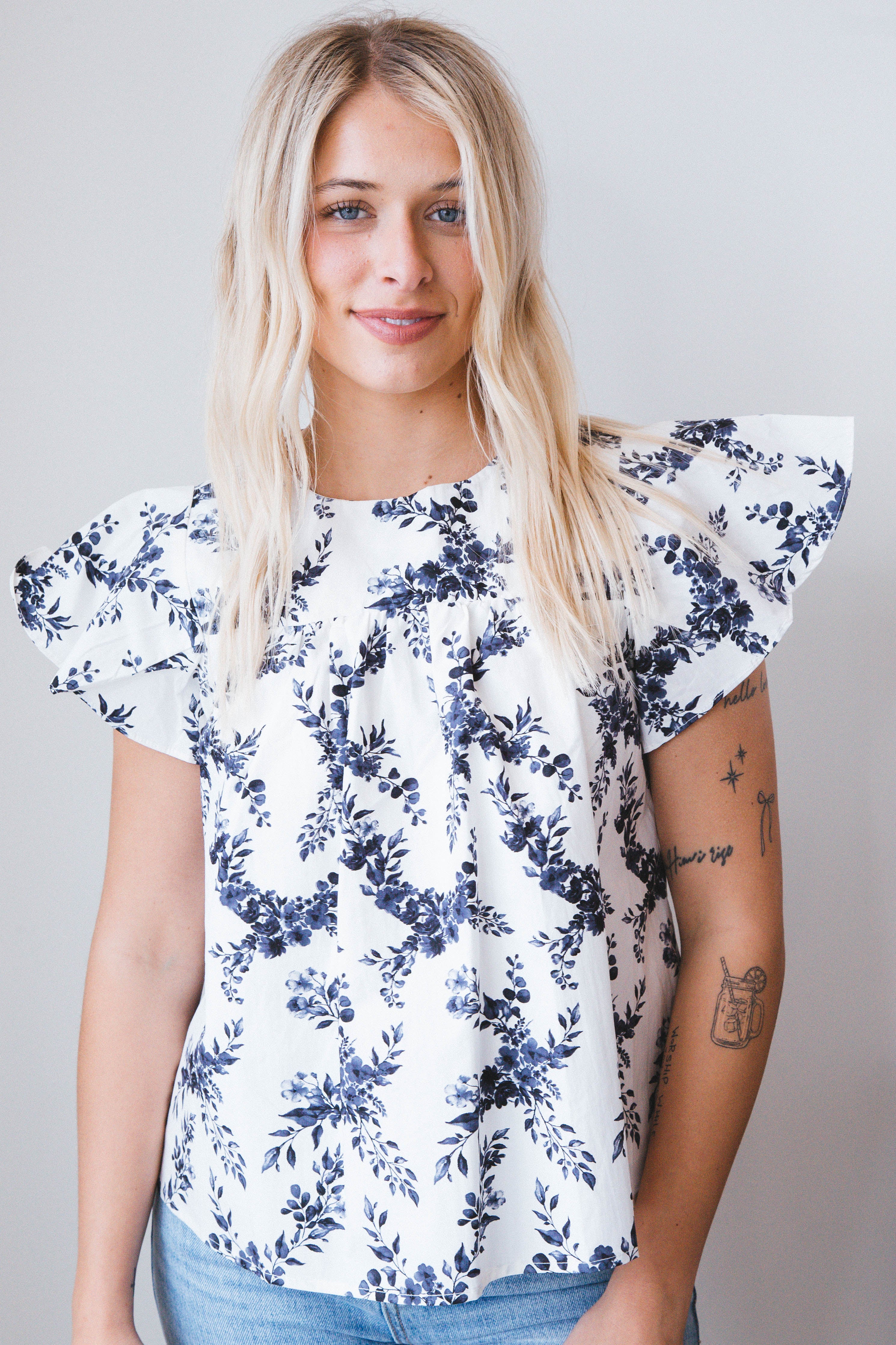 Alani Poplin Ruffle Sleeve Top White