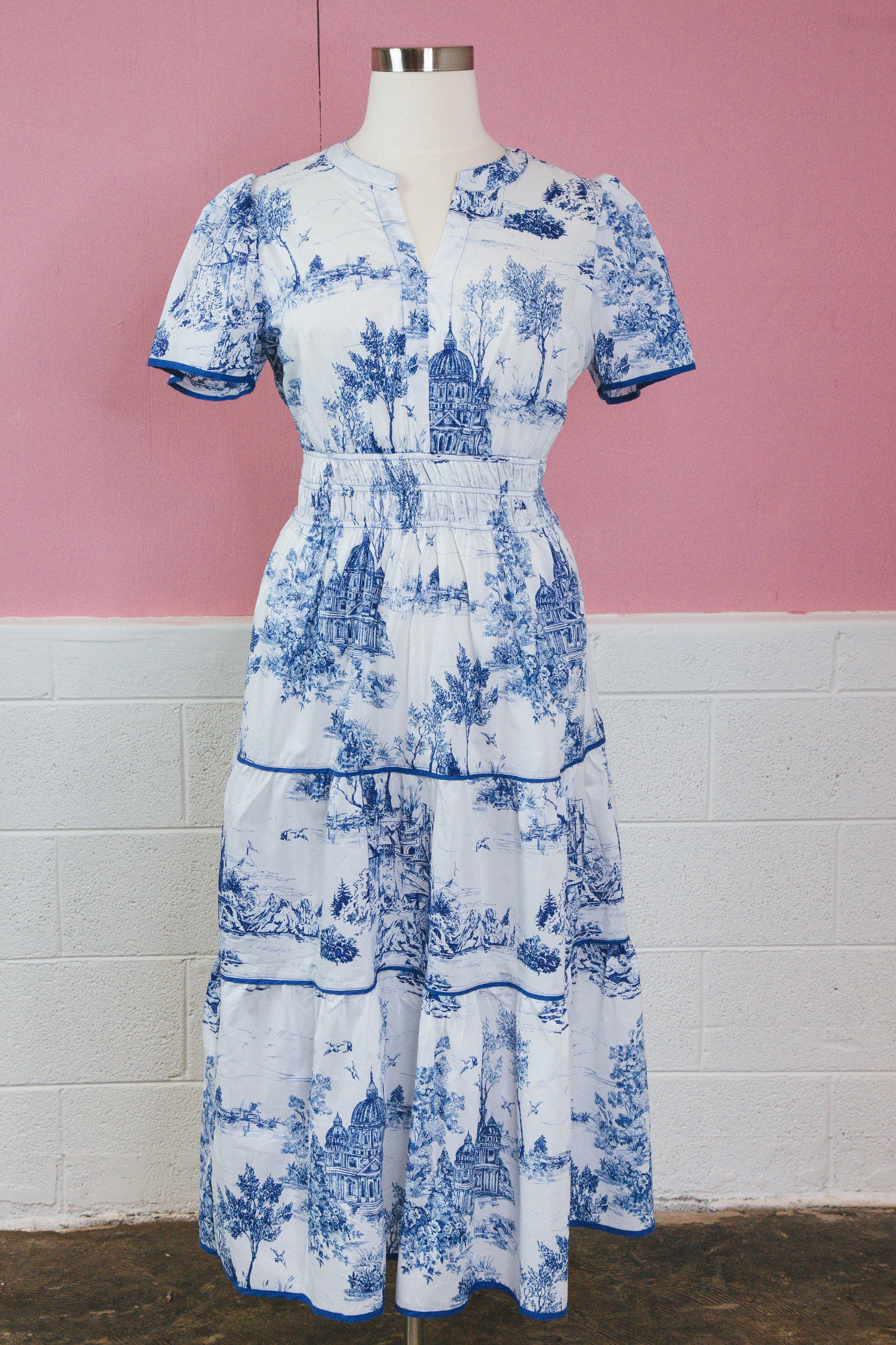 Kinsley Printed Split Neck Maxi Dress Blue | Extended Sizes