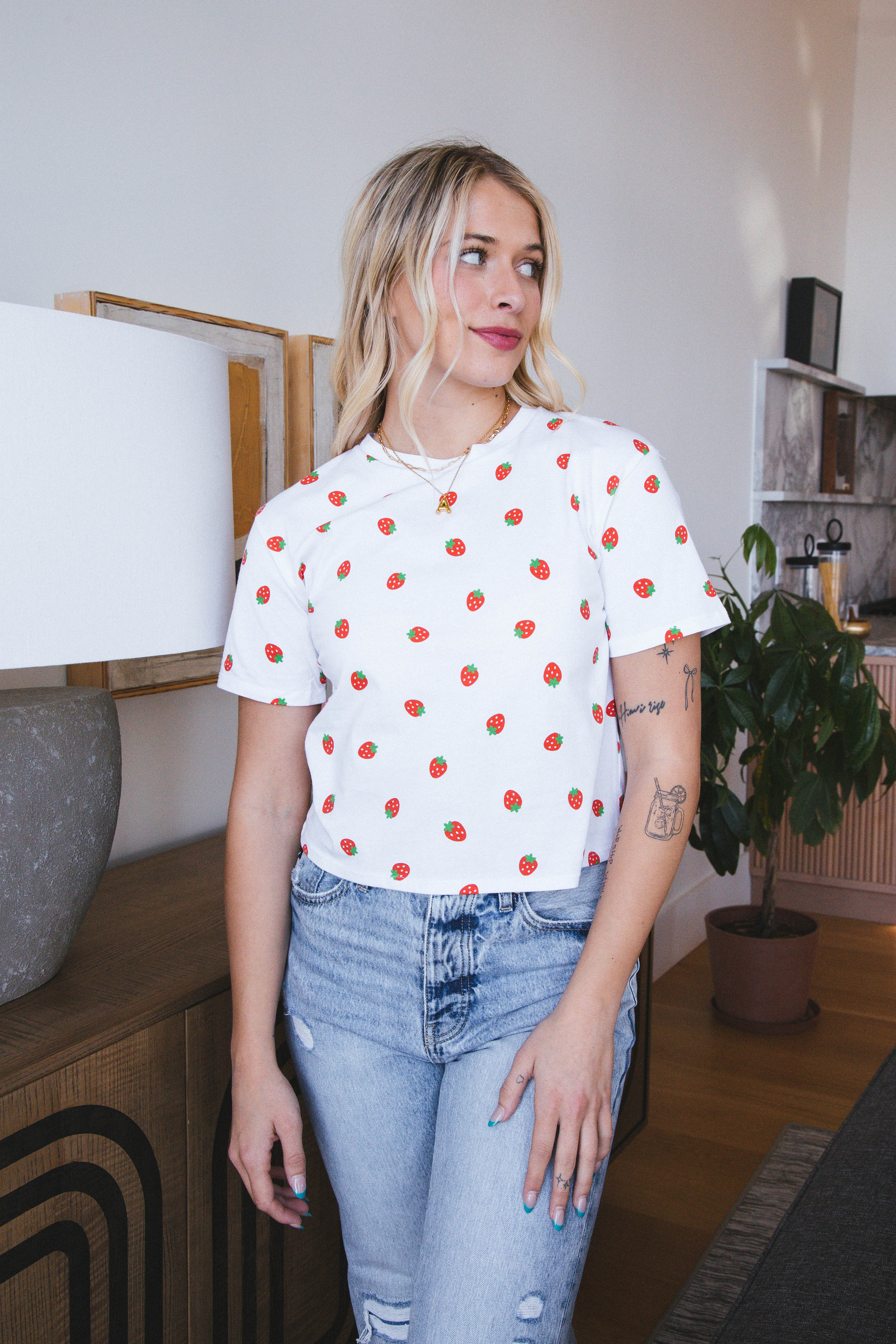 Strawberry All Over Graphic Tee White