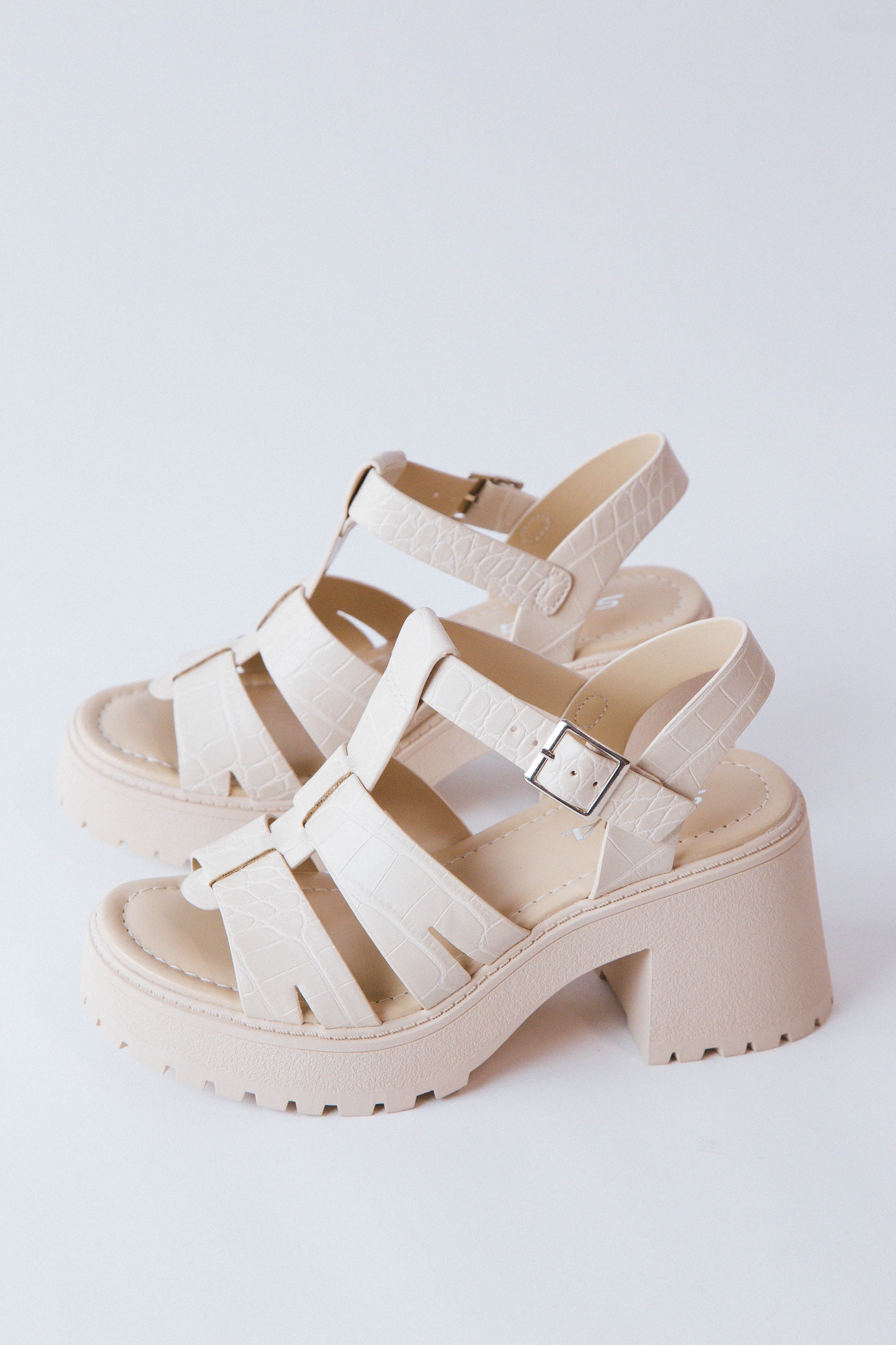 Wilmer Chunky Heeled Sandal Croc Bone