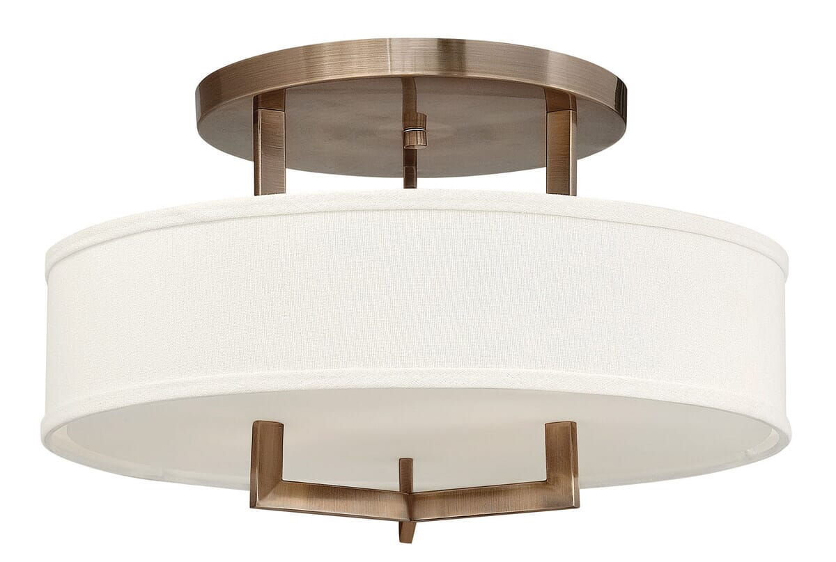 Hampton 3-Light Semi-Flush Ceiling Light In Brushed Bronze