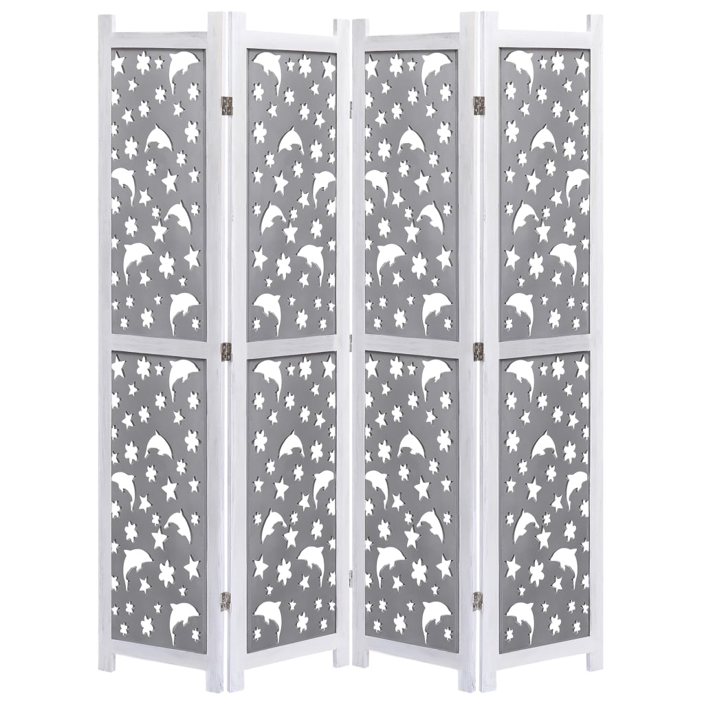 vidaXL 4-Panel Room Divider Gray 55.1"x65" Solid Wood