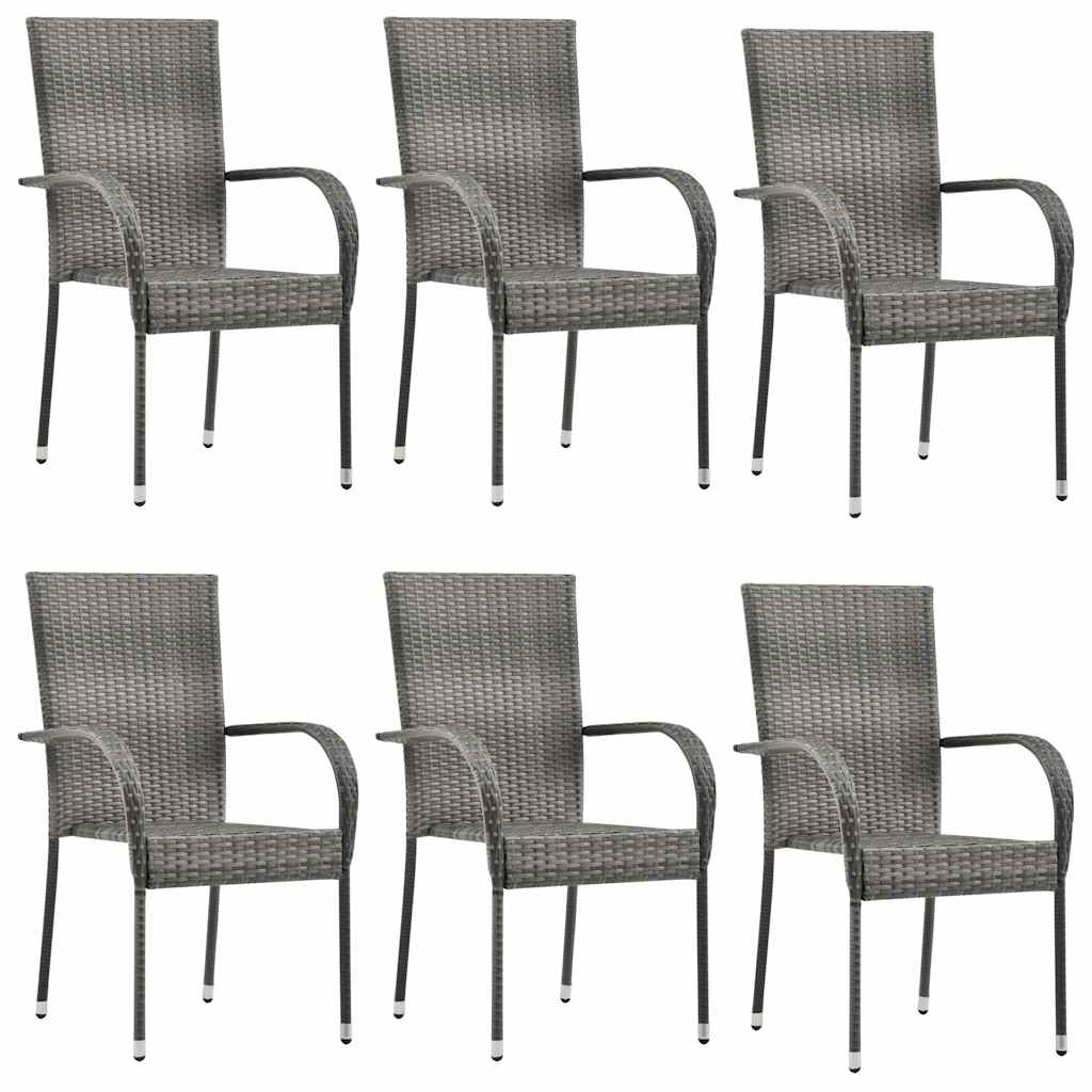 vidaXL Stackable Patio Chairs 6 pcs Gray Poly Rattan