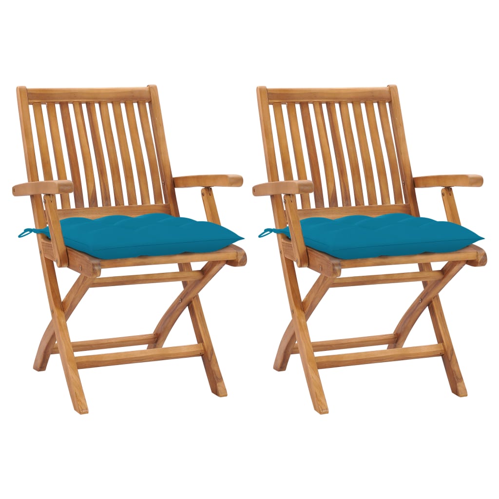 vidaXL Patio Chairs 2 pcs with Light Blue Cushions Solid Teak Wood