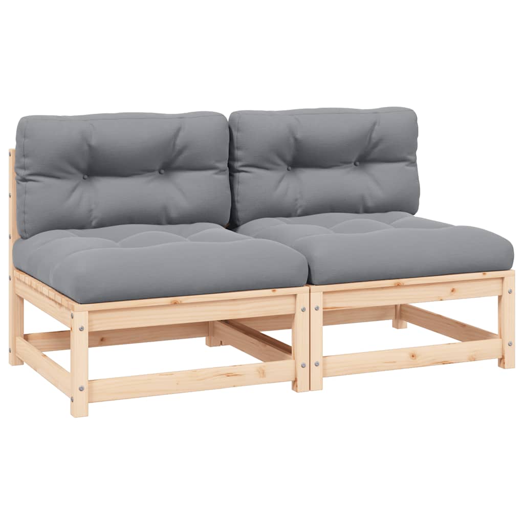 vidaXL Patio Middle Sofas with Gray Cushions 2 pcs Solid Wood Pine