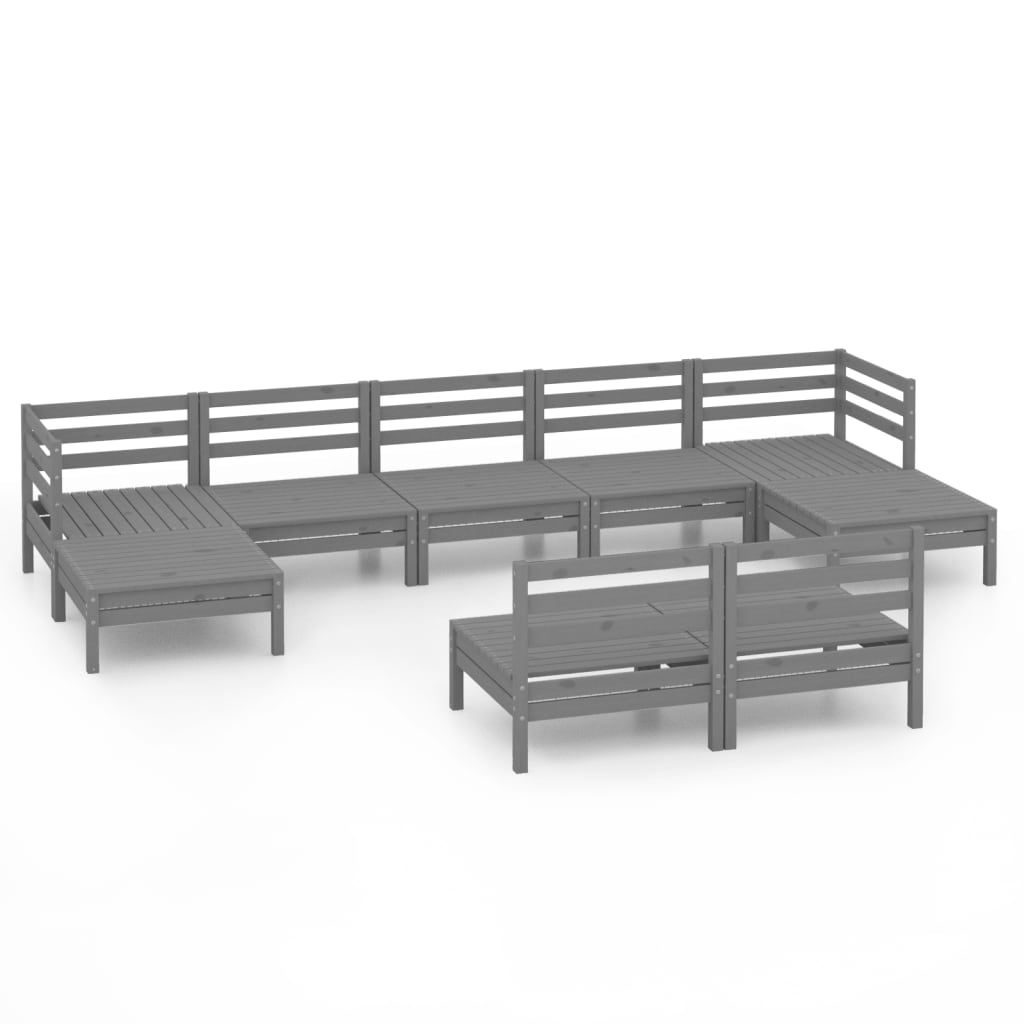 vidaXL 9 Piece Patio Lounge Set Gray Solid Pinewood
