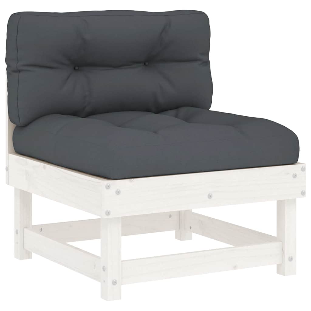 vidaXL Middle Sofa with Cushions White Solid Wood Pine