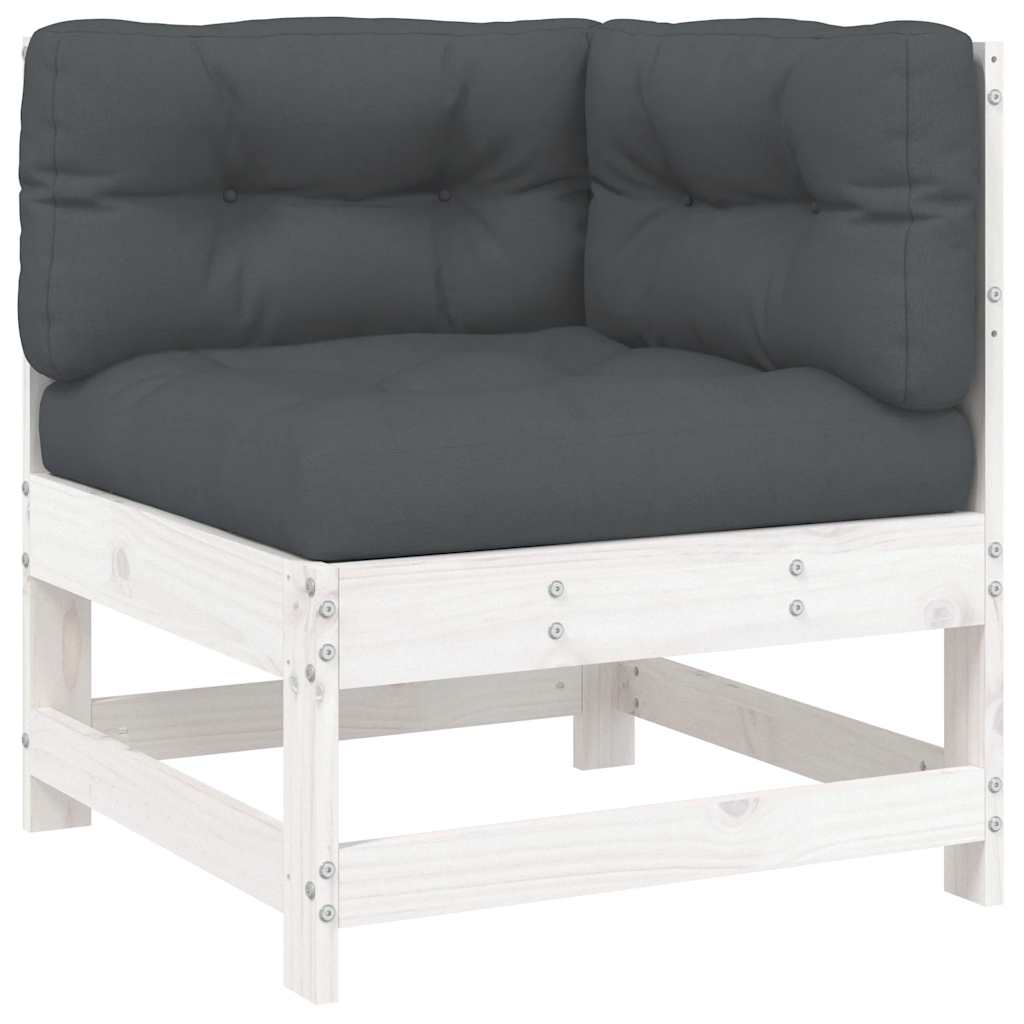 vidaXL Corner Sofa with Cushions White Solid Wood Pine