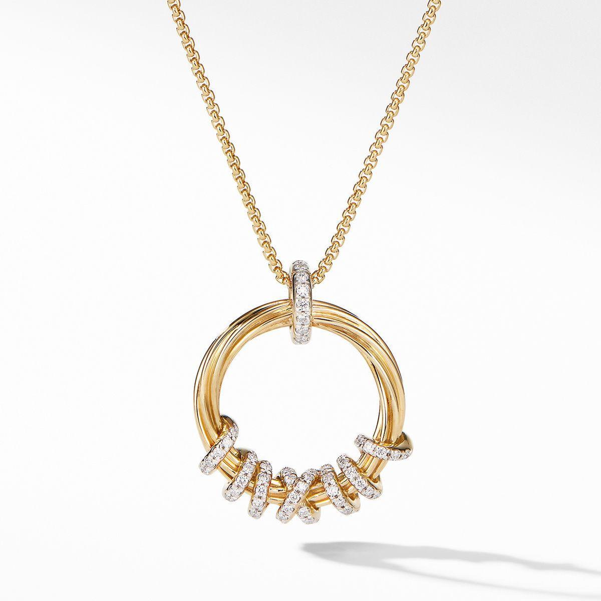David Yurman Helena Round Pendant Necklace in 18K Yellow Gold with Diamonds