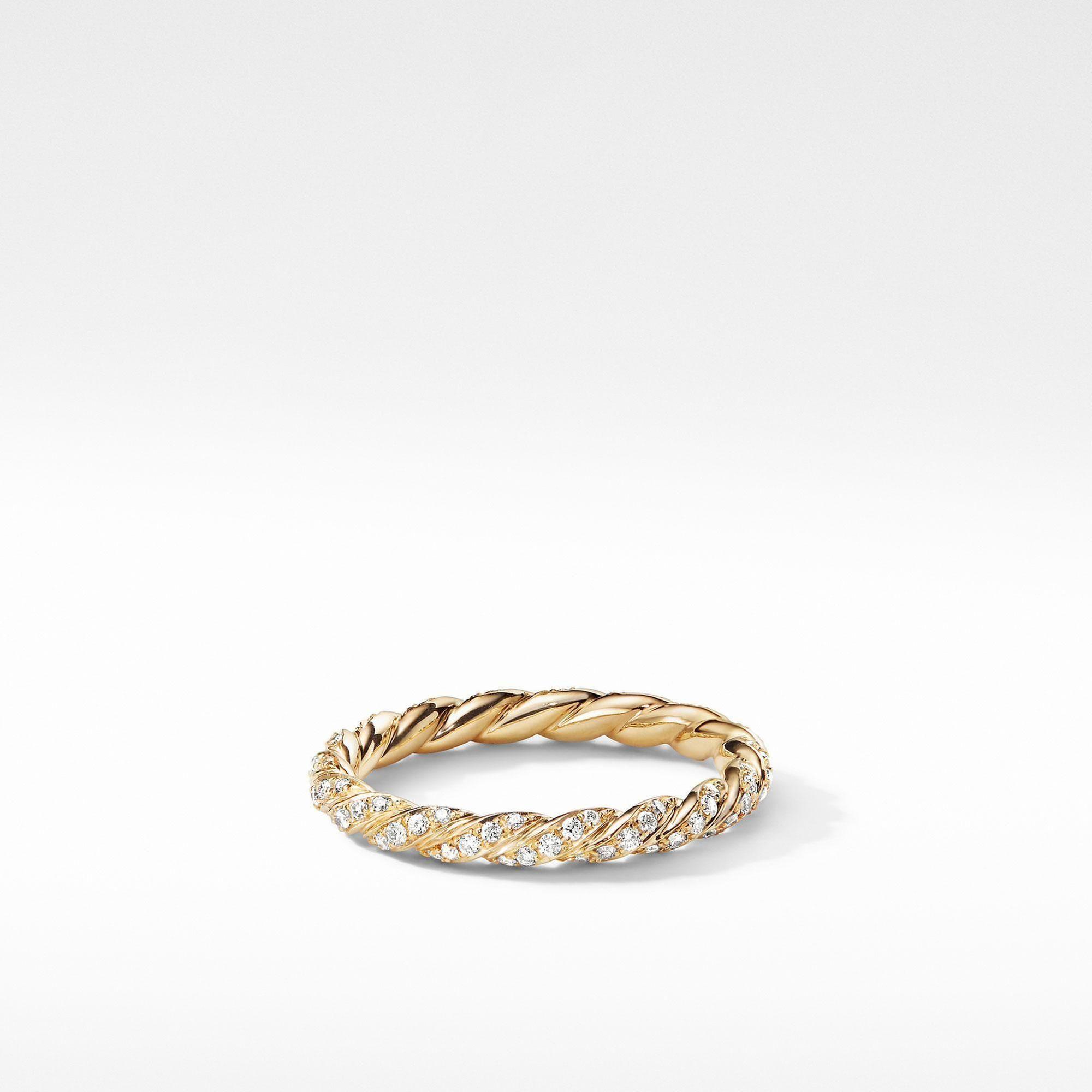David Yurman Paveflex Ring with Diamonds in 18k Gold, 2.7mm - Size 7