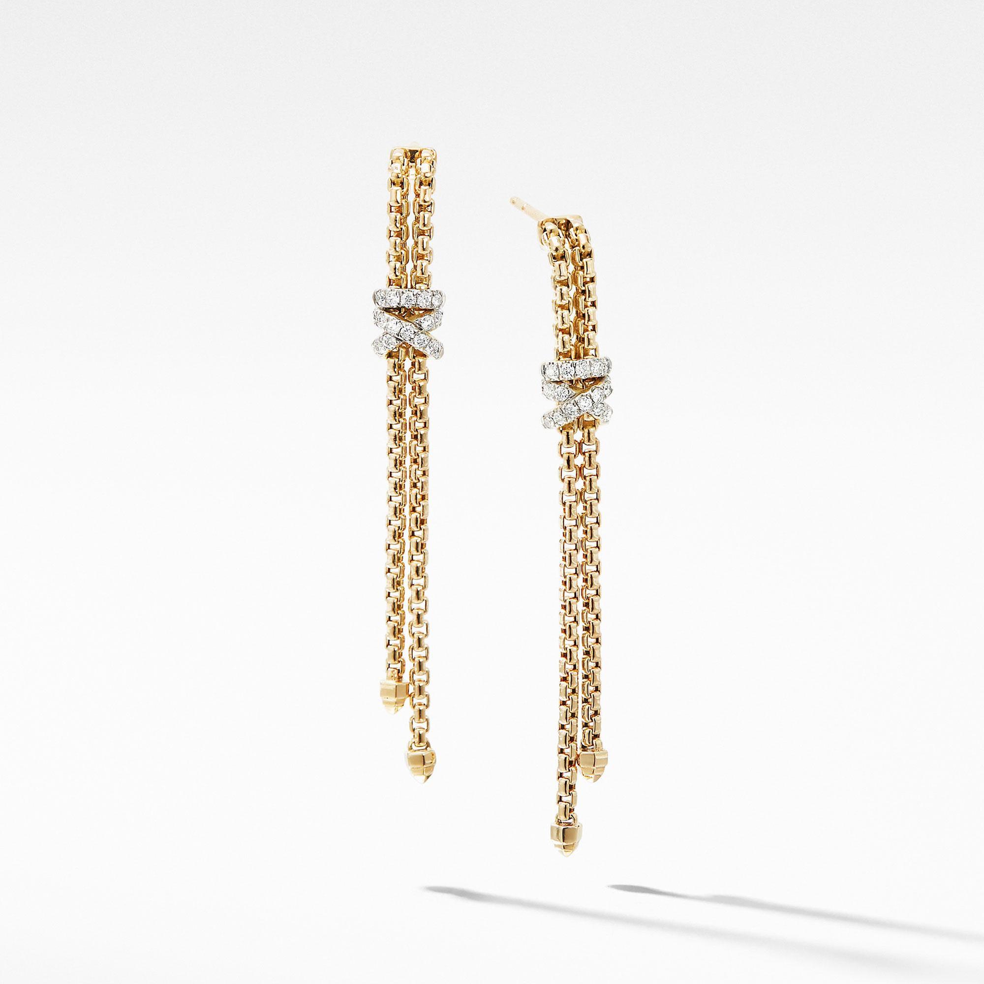 David Yurman Helena Box Chain Earrings in 18k Yellow Gold with Diamonds
