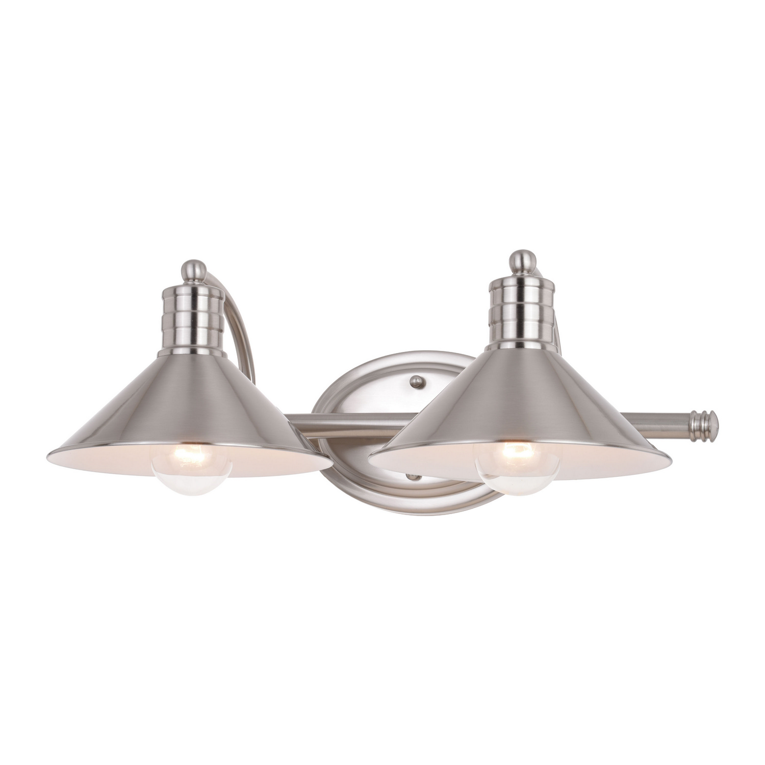 Akron 2-Light Bathroom Vanity Light in Satin Nickel and Matte White