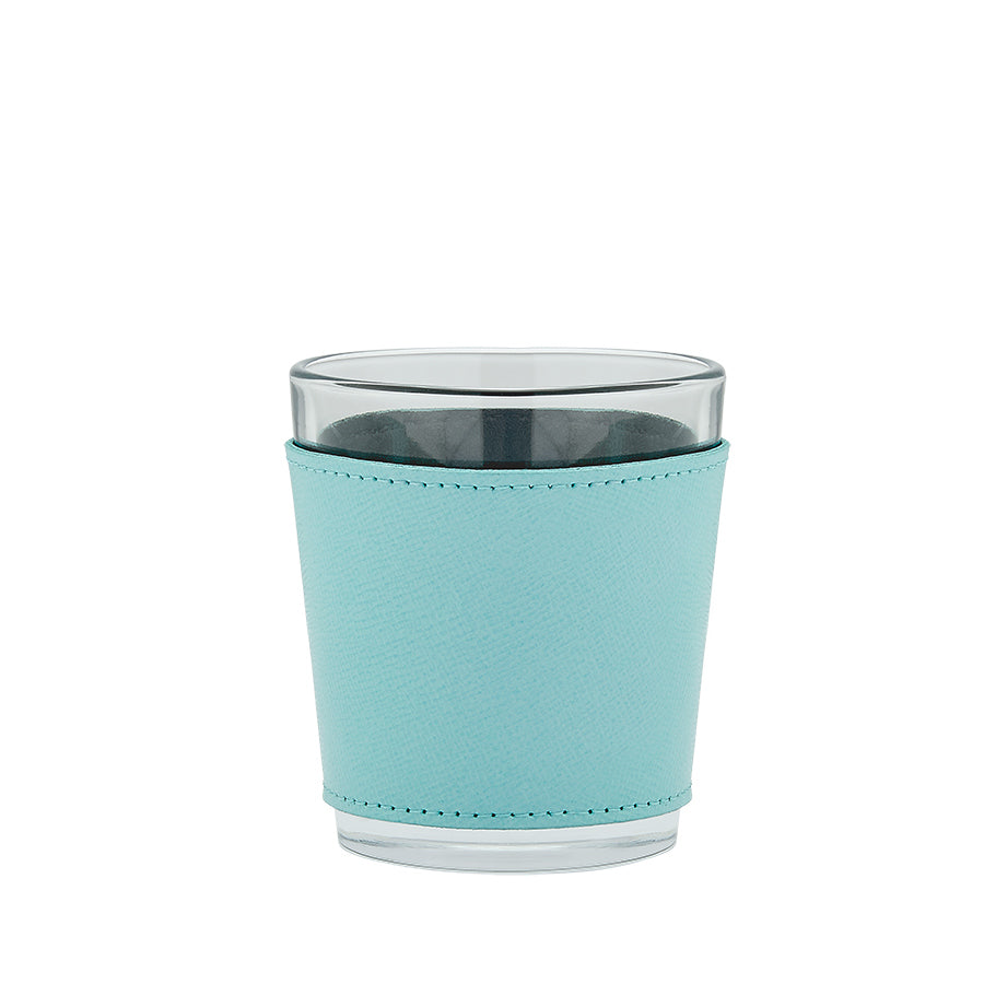 Graphic Image Leather Wrapped Glass Set Robin's Egg Blue Embossed Leather