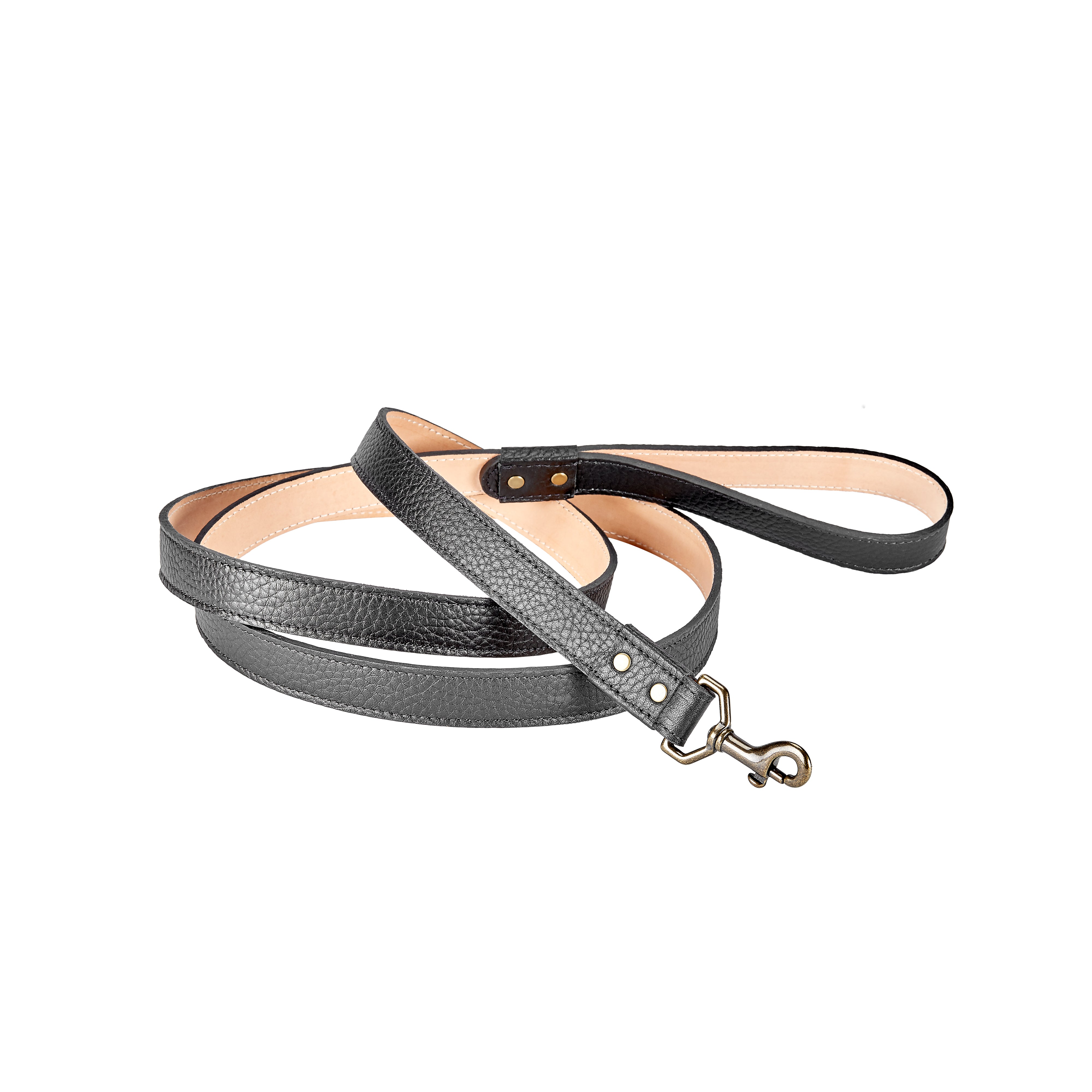 Graphic Image 4" Feet Dog Leash Black Pebble Grain Leather