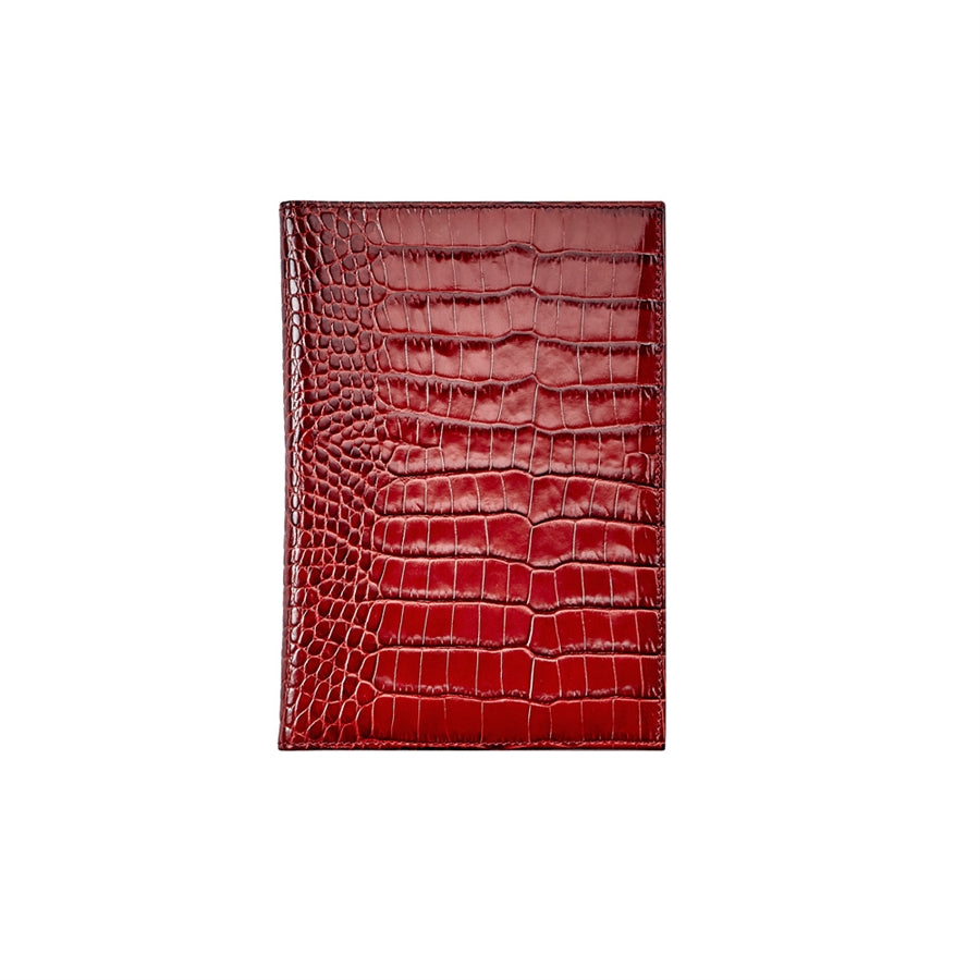 Graphic Image Small Writing Portfolio Red Crocodile Embossed Leather