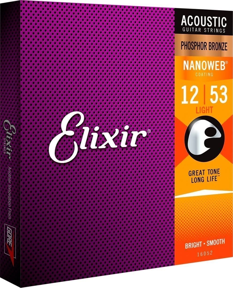 Elixir 16052 Nanoweb 12-53 Cordes de guitares acoustiques