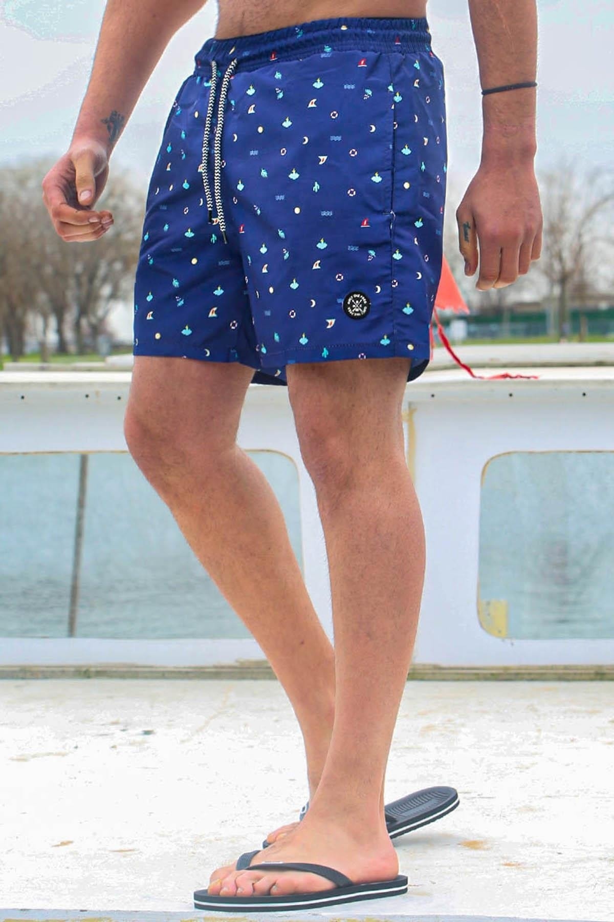 Madmext Navy Blue Patterned Men's Marine Shorts 6367 8682958371368