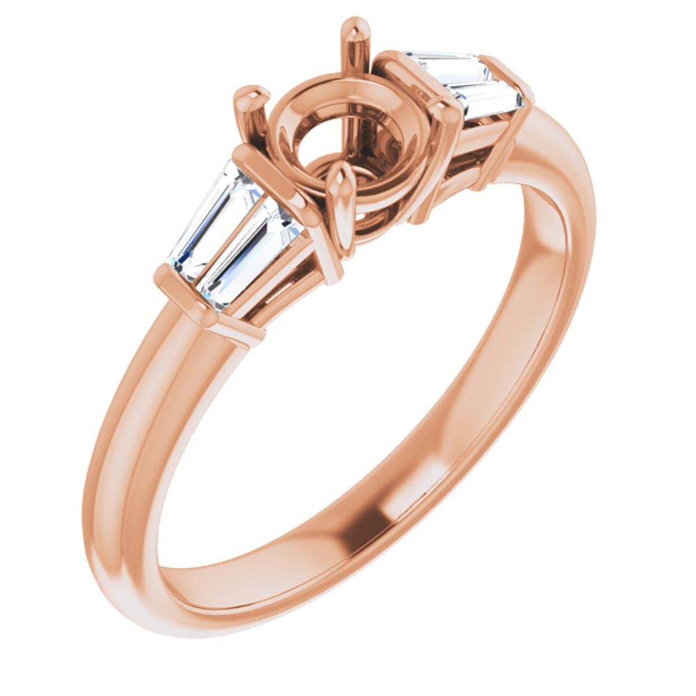 1/4ctw Diamond Baguette Accents Rose Gold Engagement Ring Setting 