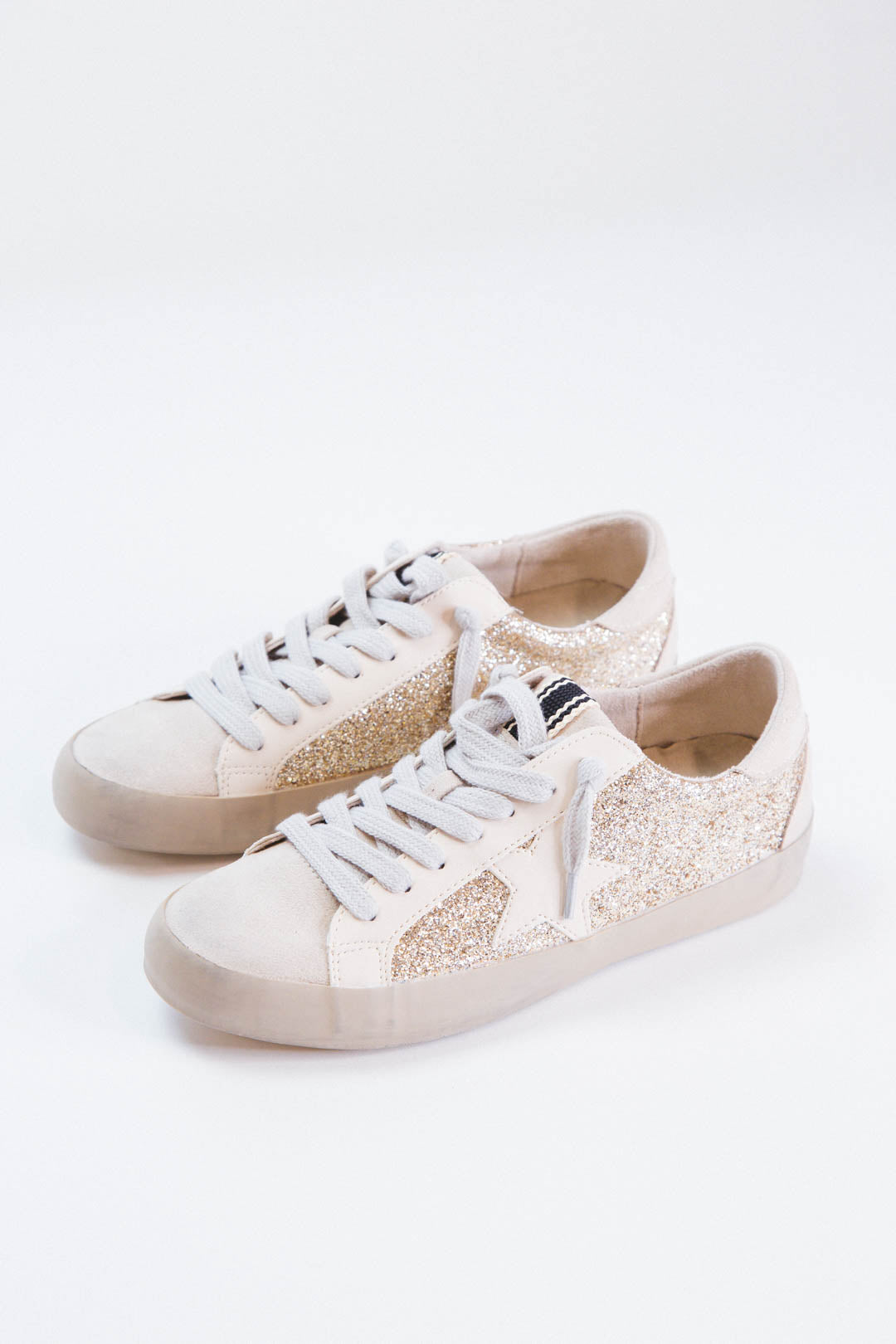 Paula Lace Up Star Sneaker Gold Glitter 