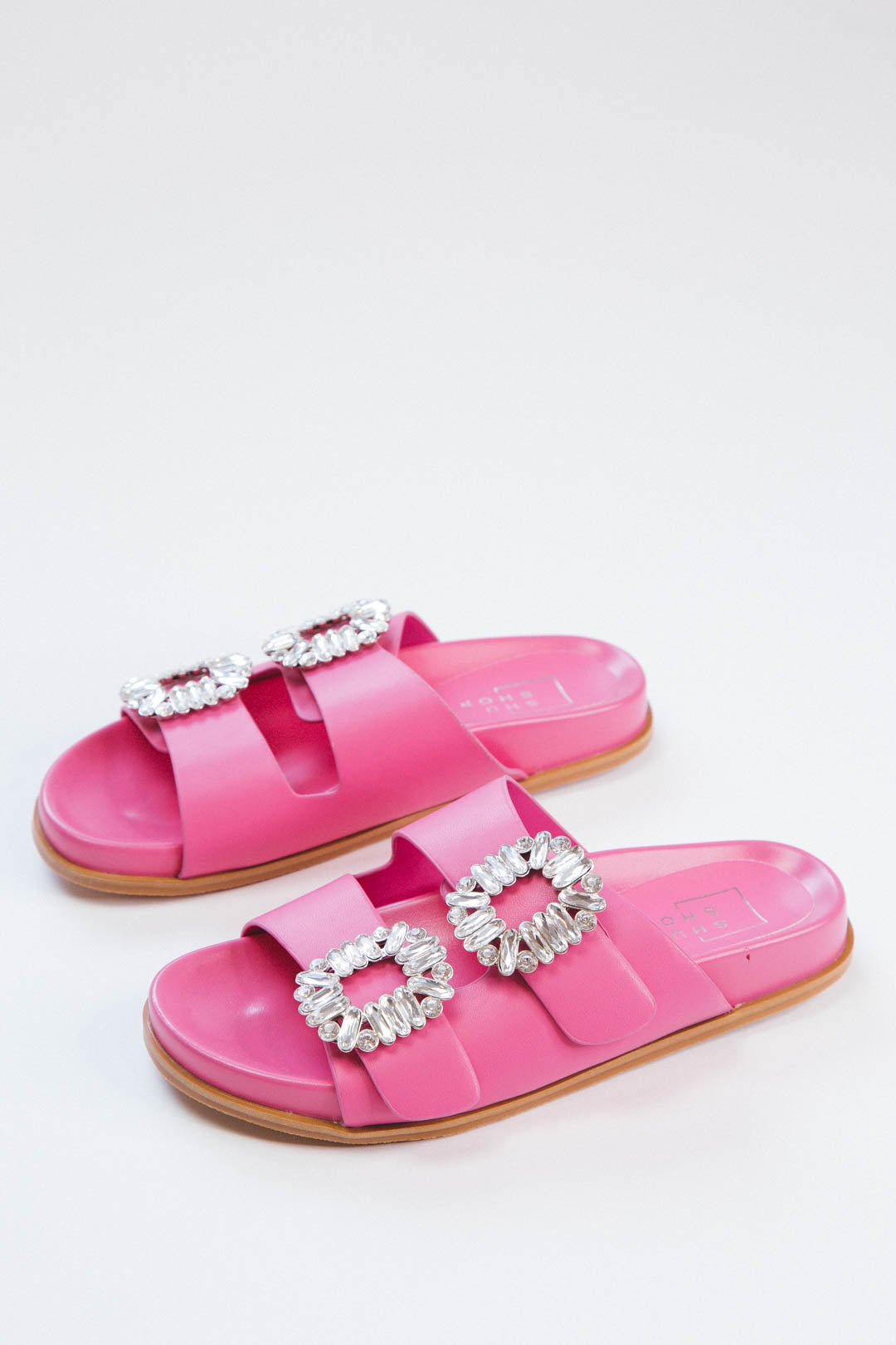 Bridget Slide On Sandals Bright Pink | Shushop 