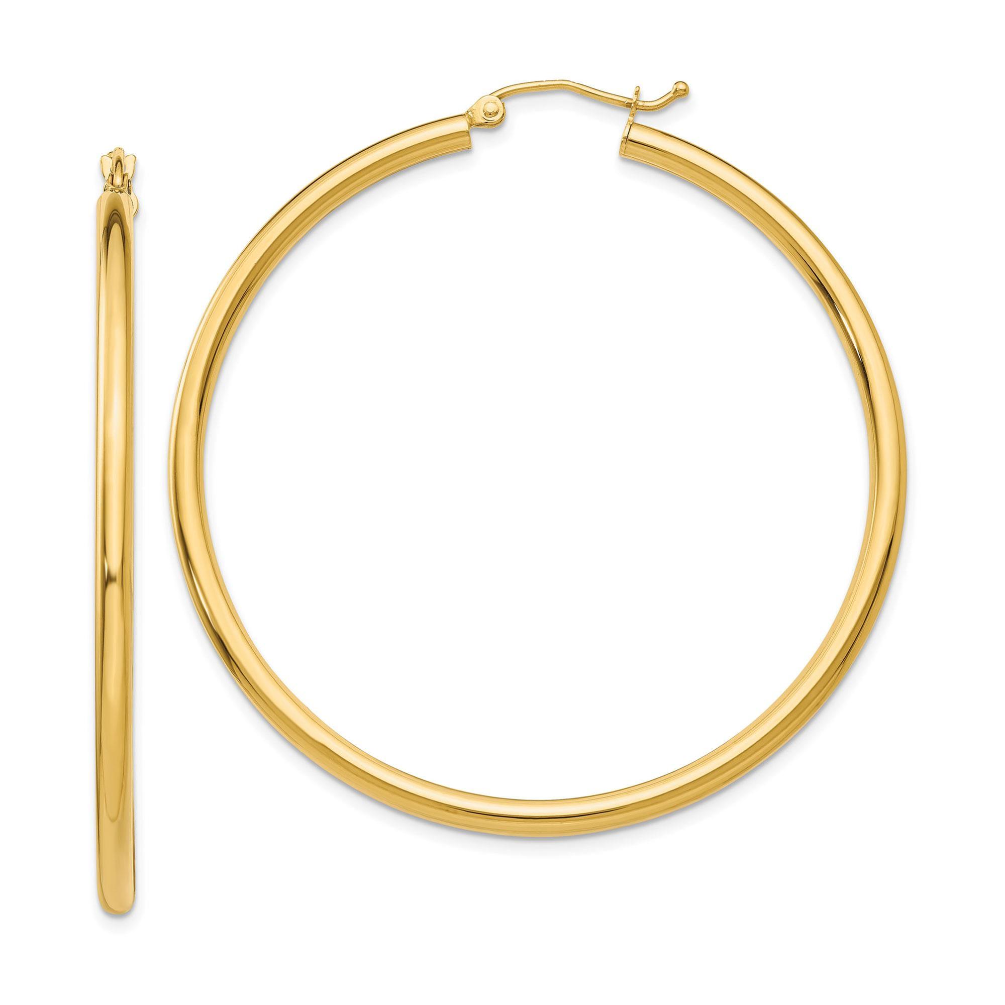 Yellow Gold Polished Tube Hoop Earrings | 2.5x53mm 191101735042