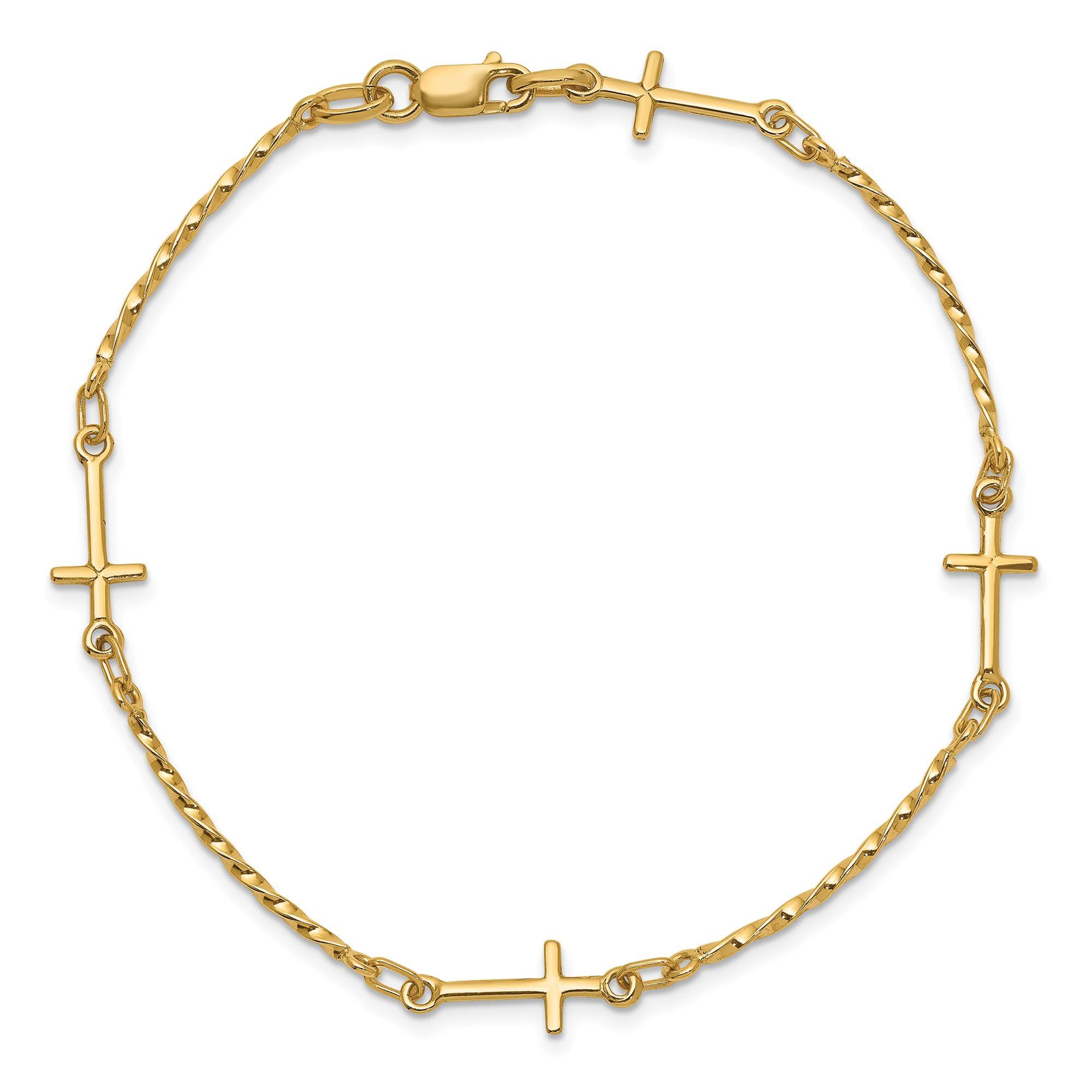 Yellow Gold Polished Twisted Cross Station Bracelet | 7.5 Inches 191101745225