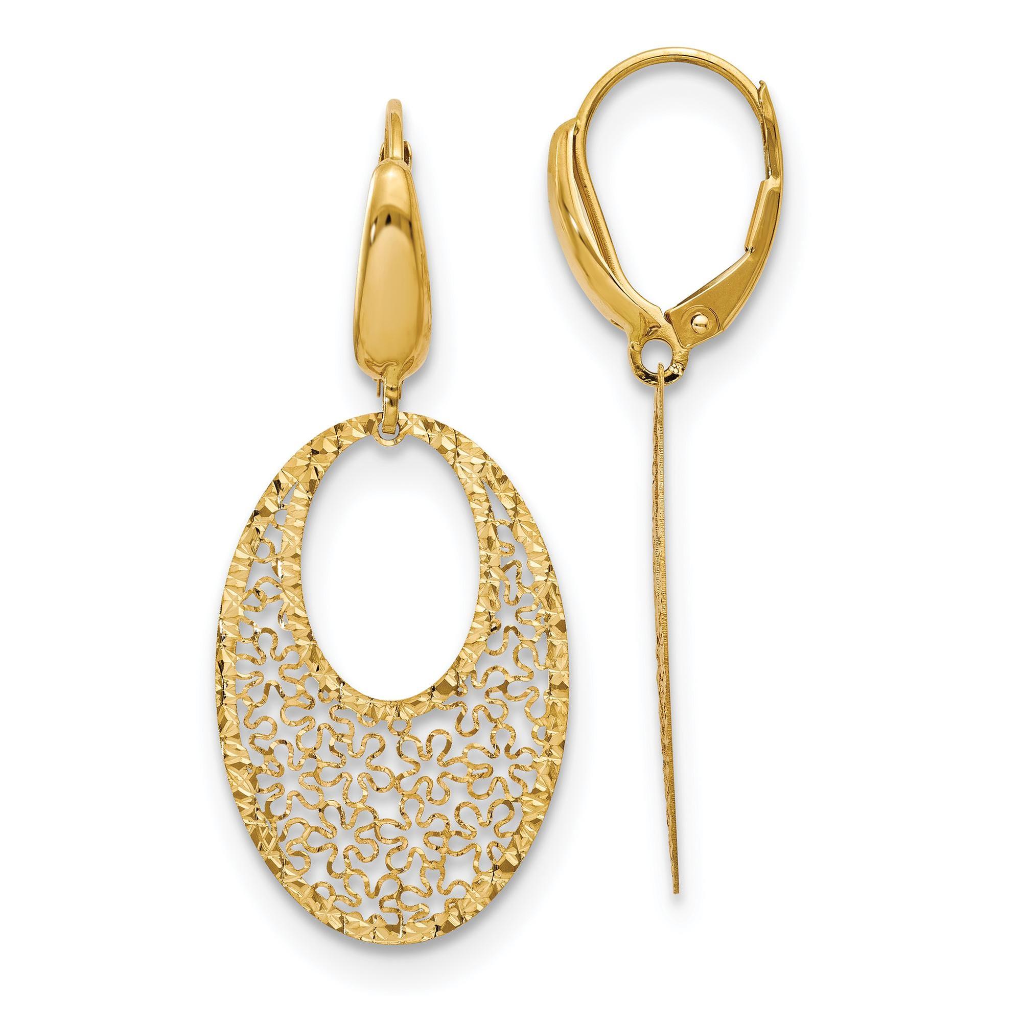 Yellow Gold Filigree Drop Earrings | 17x40mm 191101759413