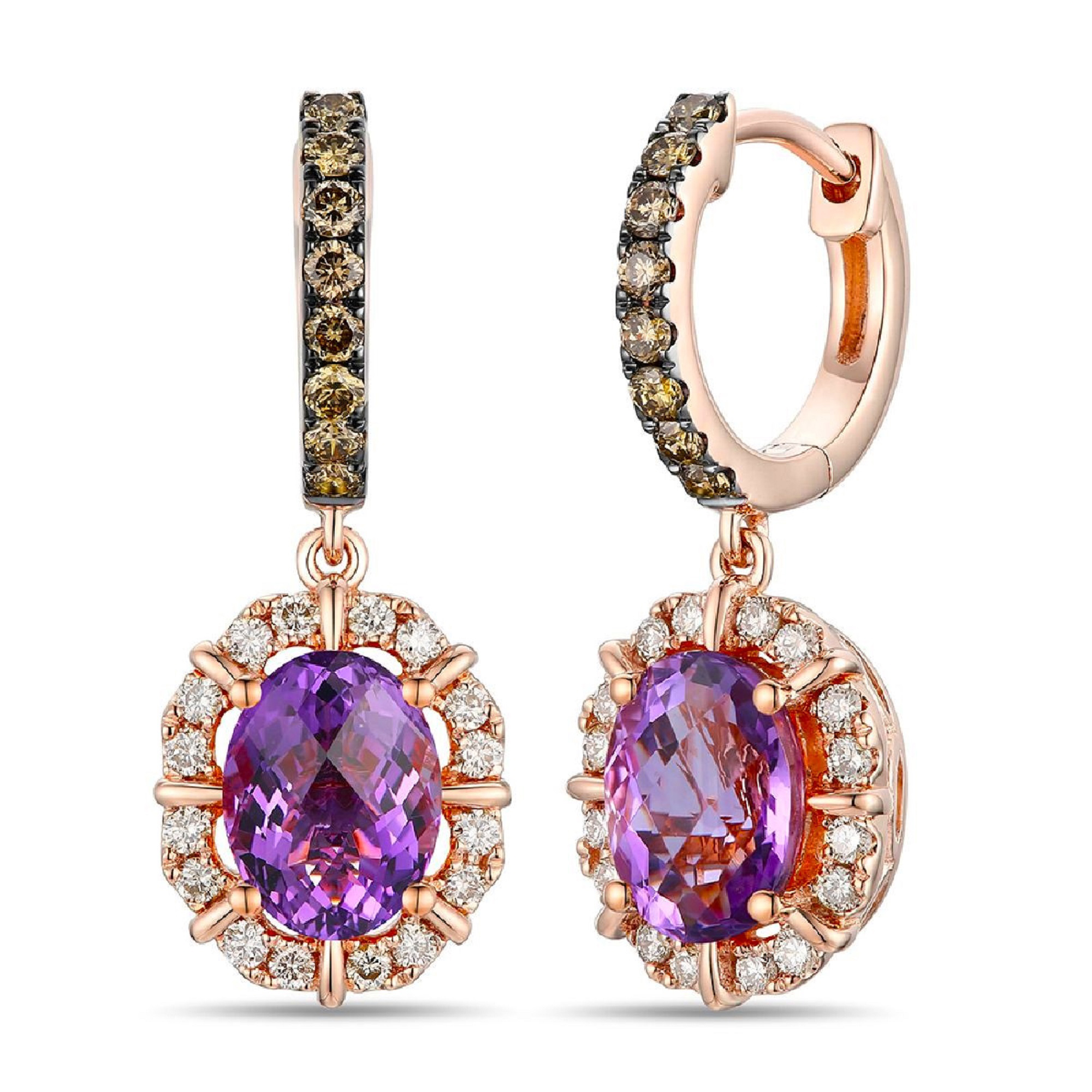 Le Vian(R) Oval Grape Amethyst(tm) 1/2ctw Chocolate Diamonds(R) and Nude Diamonds(tm) 14k Strawberry Gold(R) Earrings 191247905064