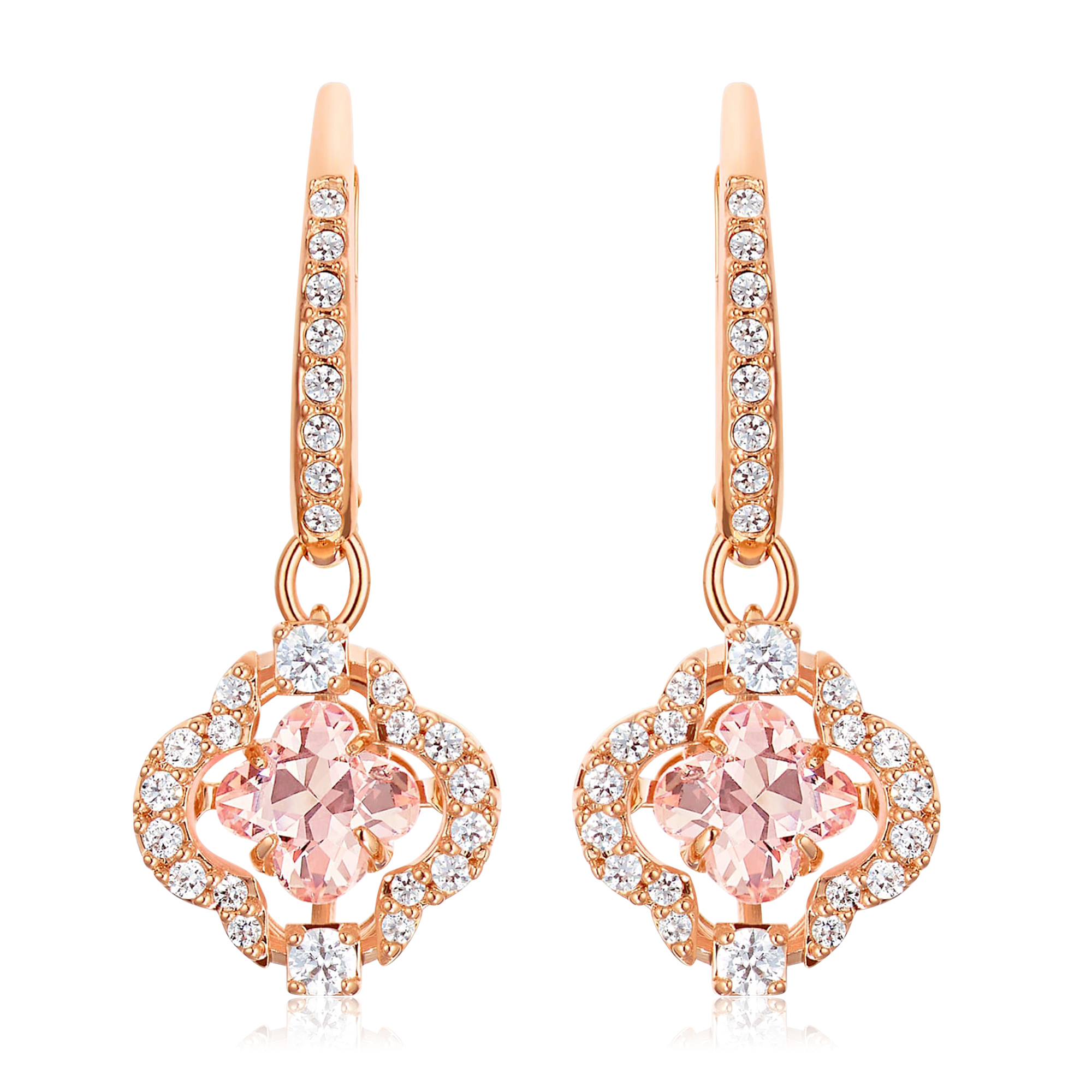 Swarovski Crystal Sparkling Dance Clover Rose Gold-Tone Plated Earrings 191453005404