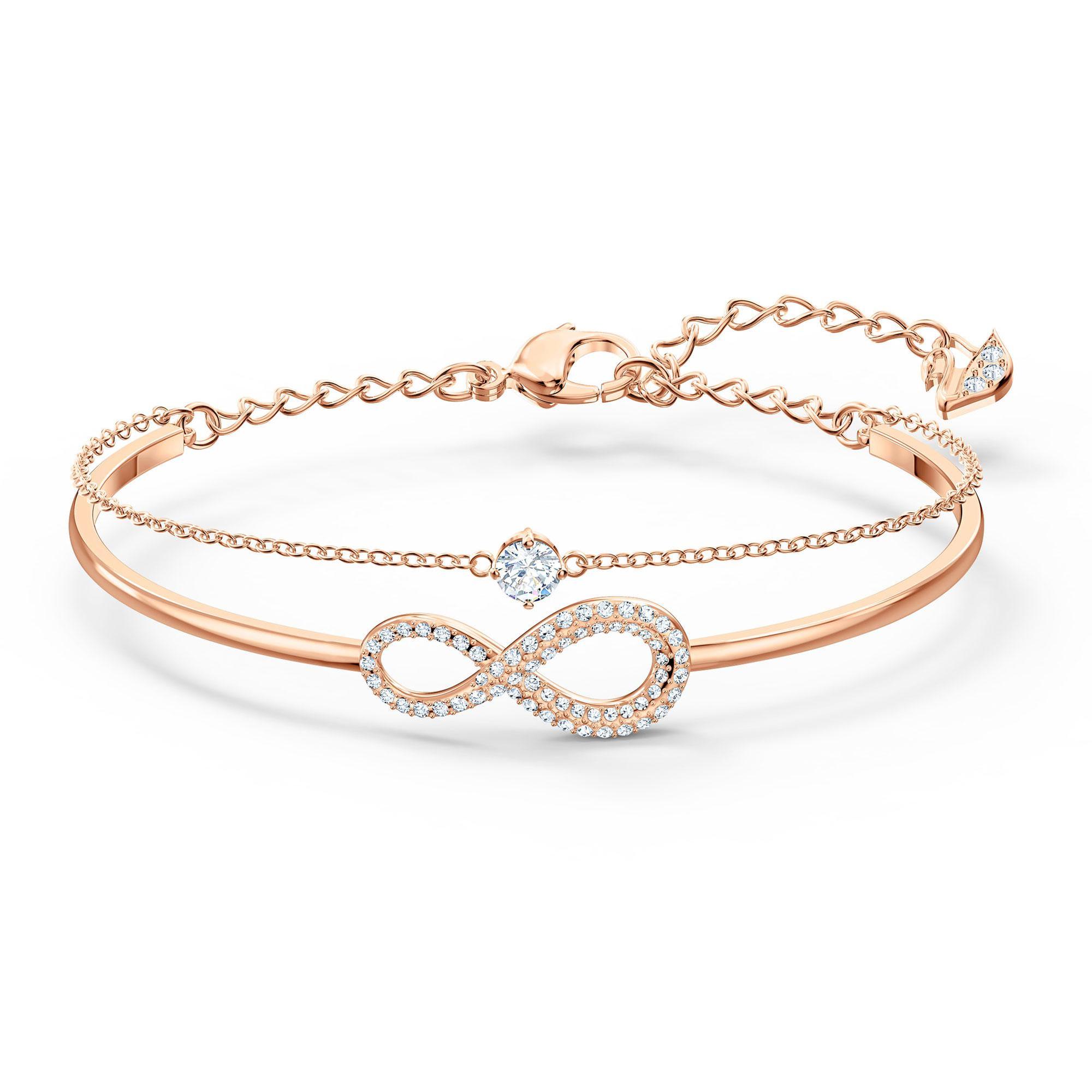 Swarovski Crystal Infinity Rose Gold-Tone Bangle Bracelet 191453005602