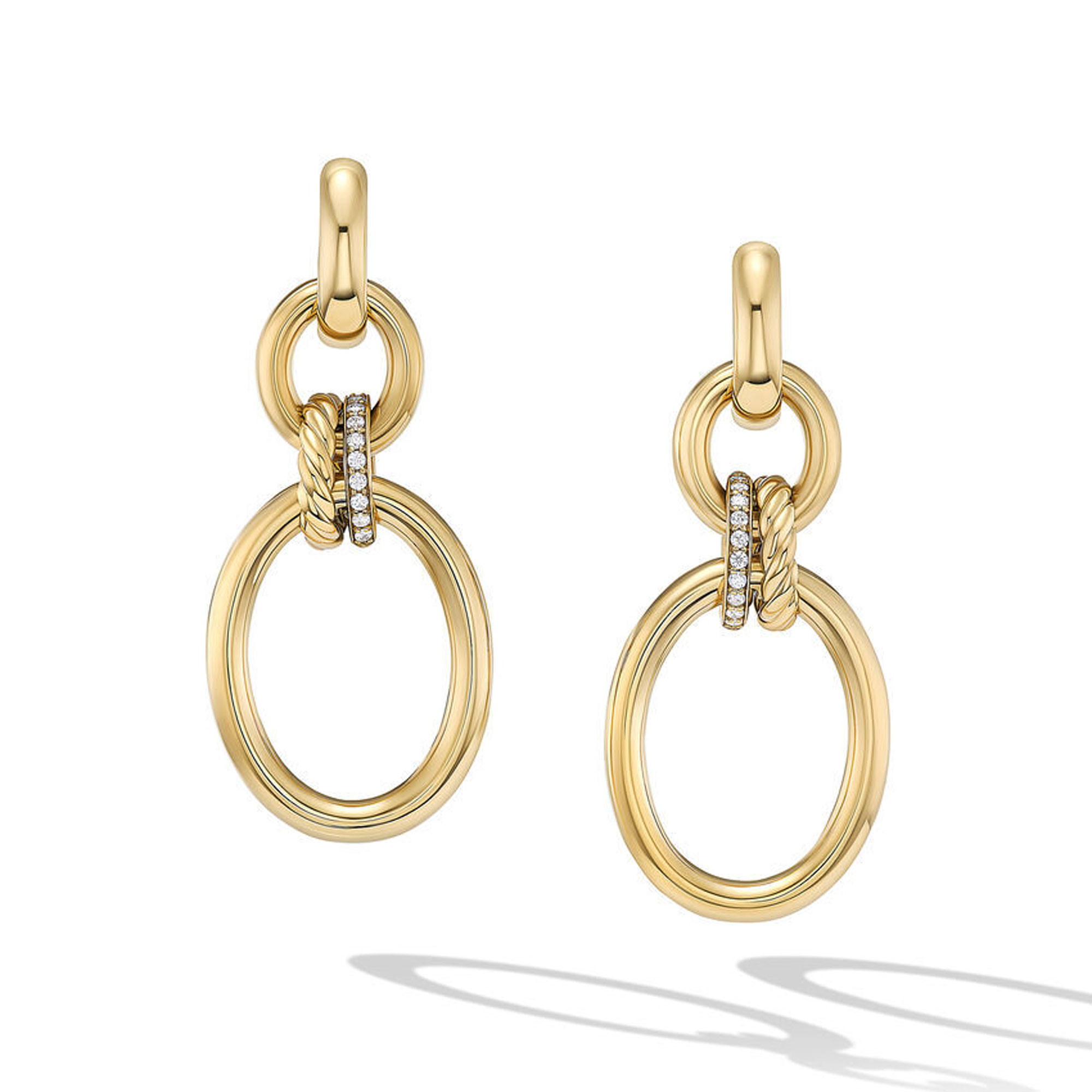 David Yurman Mercer Circular Drop Earrings in 18K Yellow Gold with Pave Diamonds 192740723278
