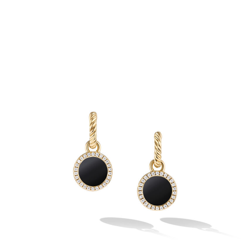 David Yurman Petite DY Elements Drop Earrings in 18K Yellow Gold with Black Onyx and Pave Diamonds 192740741869