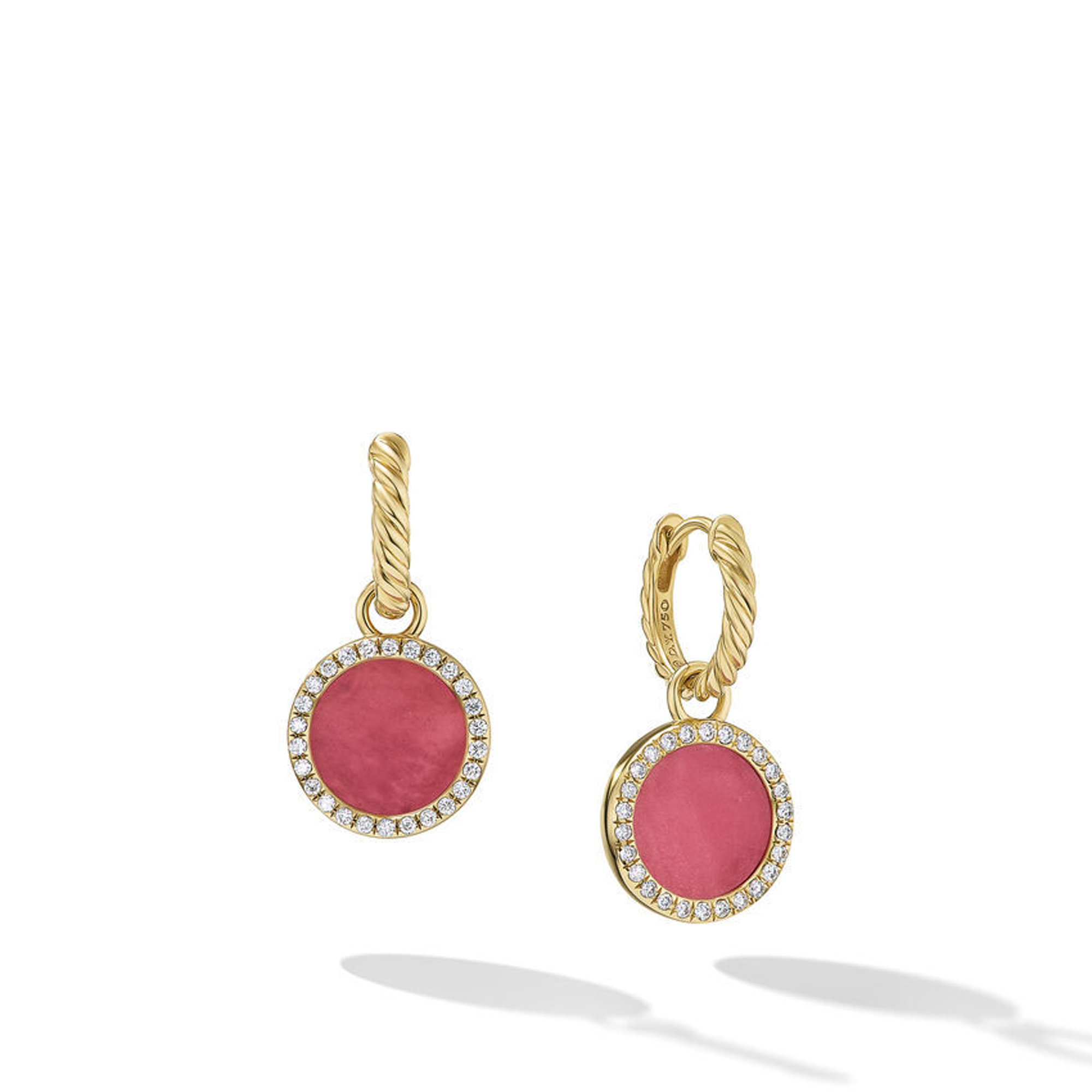 David Yurman Petite Elements Drop Earrings in 18K Yellow Gold with Rhodonite and Diamonds 22.6mm 192740741906