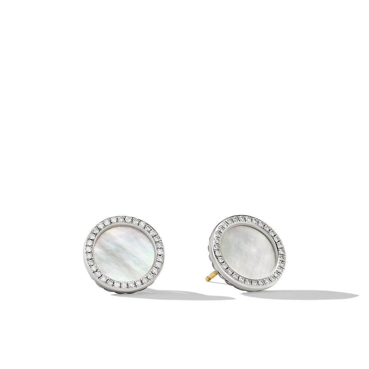 David Yurman DY Elements Button Earrings with Mother of Pearl and Pave Diamonds 192740819926