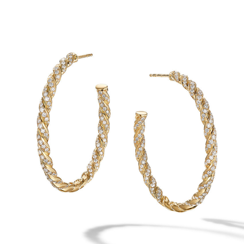 David Yurman Paveflex Hoop Earrings in 18K Yellow Gold with Diamonds 192740858918