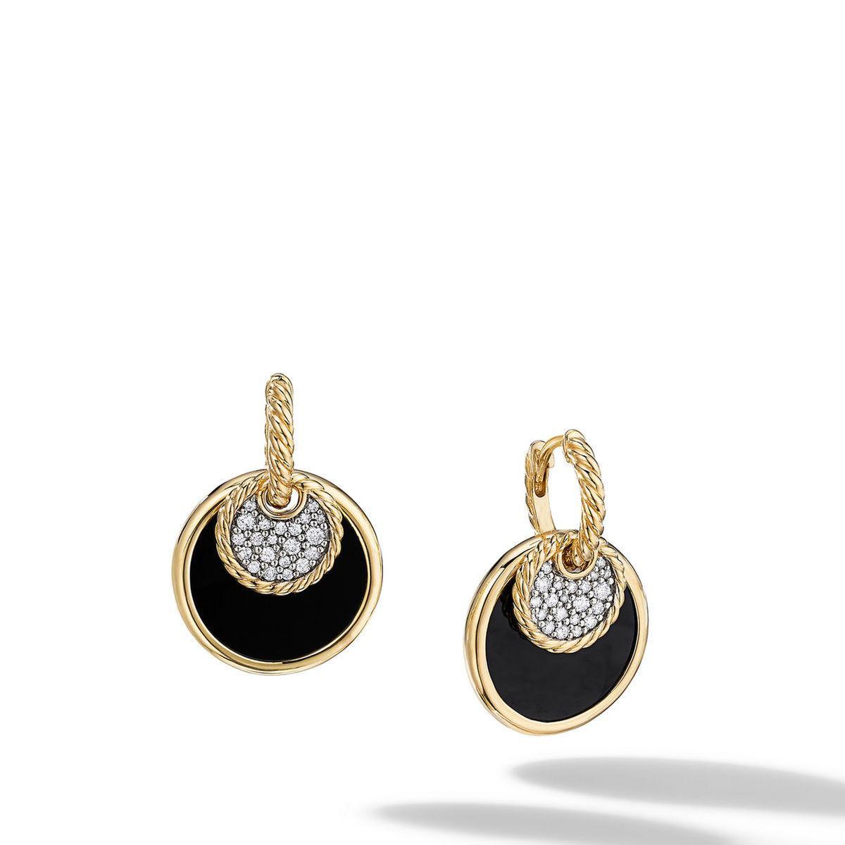 David Yurman DY Elements Drop Earrings in 18K Yellow Gold with Pave Diamonds and Black Onyx Reversible to Mother of Pearl 192740860058